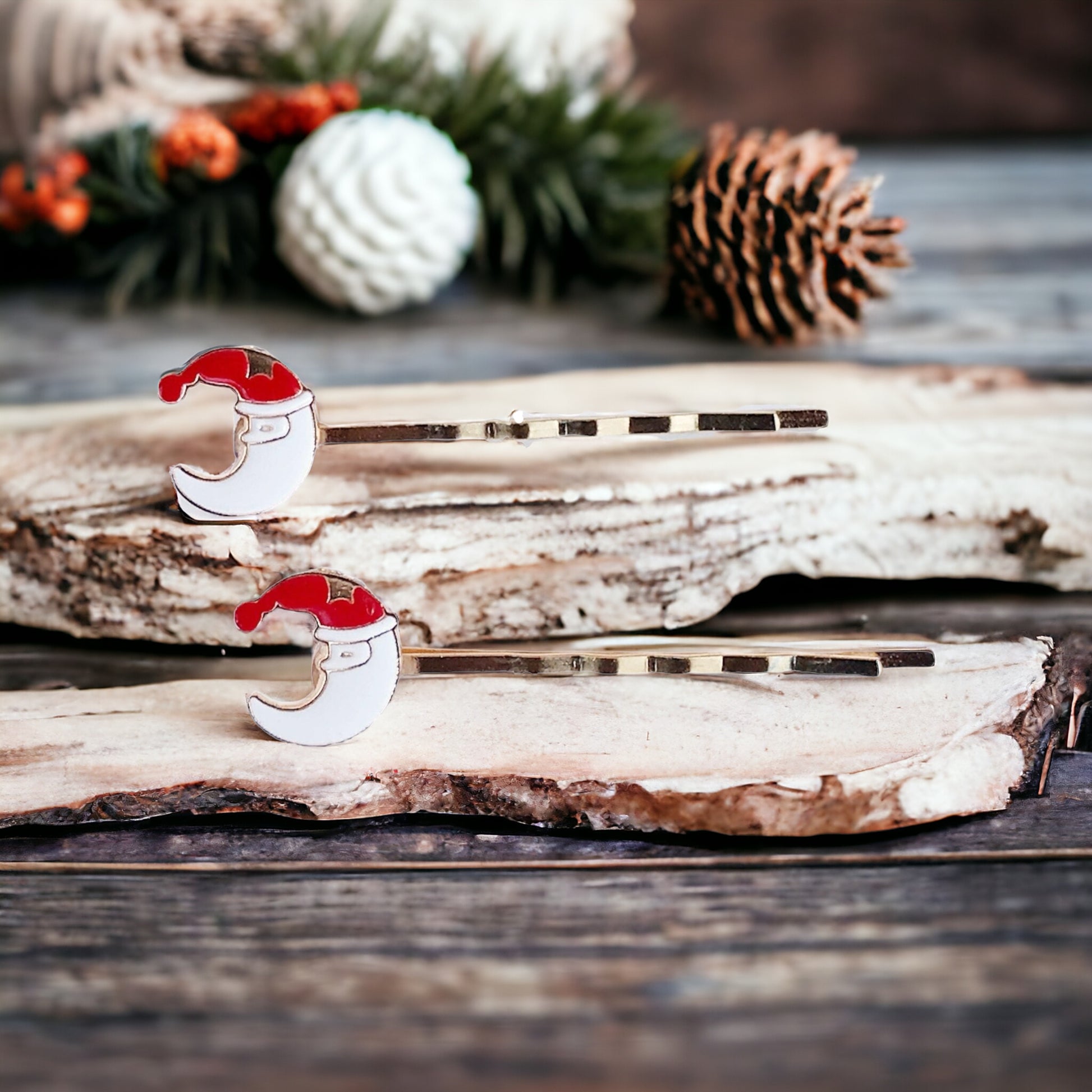 Crescent Moon Santa Hair Pins: Festive Holiday Accessories