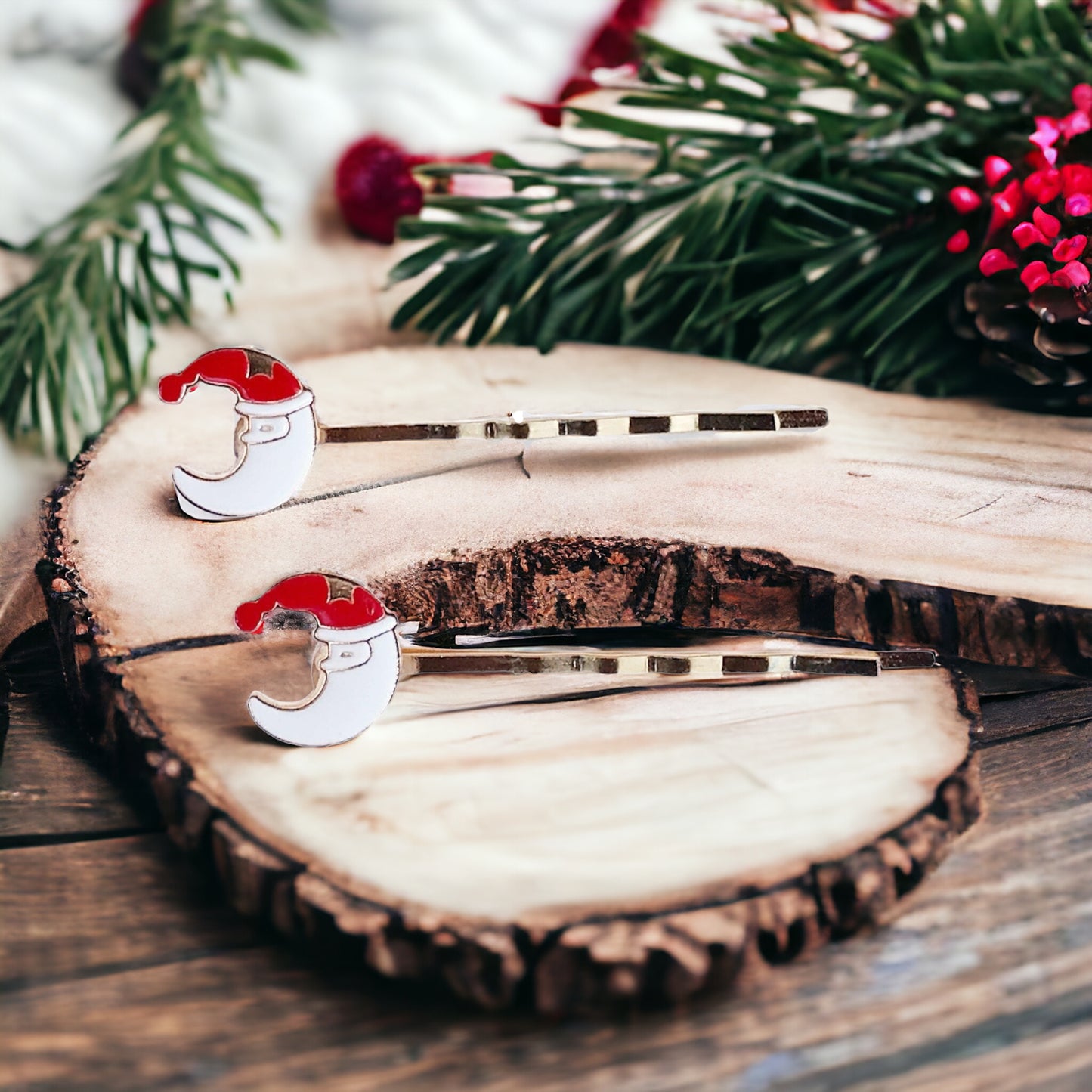 Crescent Moon Santa Hair Pins: Festive Holiday Accessories