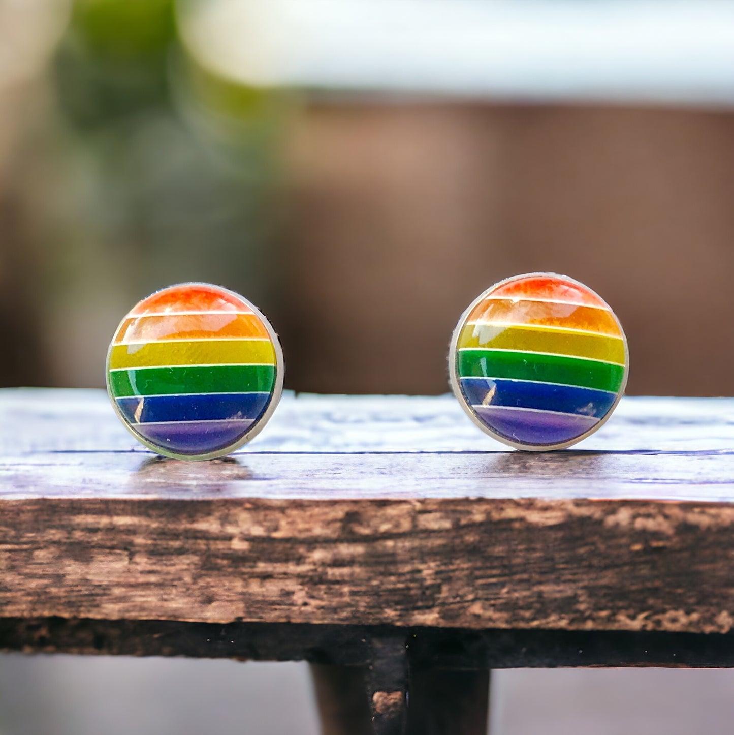 Rainbow Striped Silver Stud Earrings: Colorful & Chic Accessories for Every Day