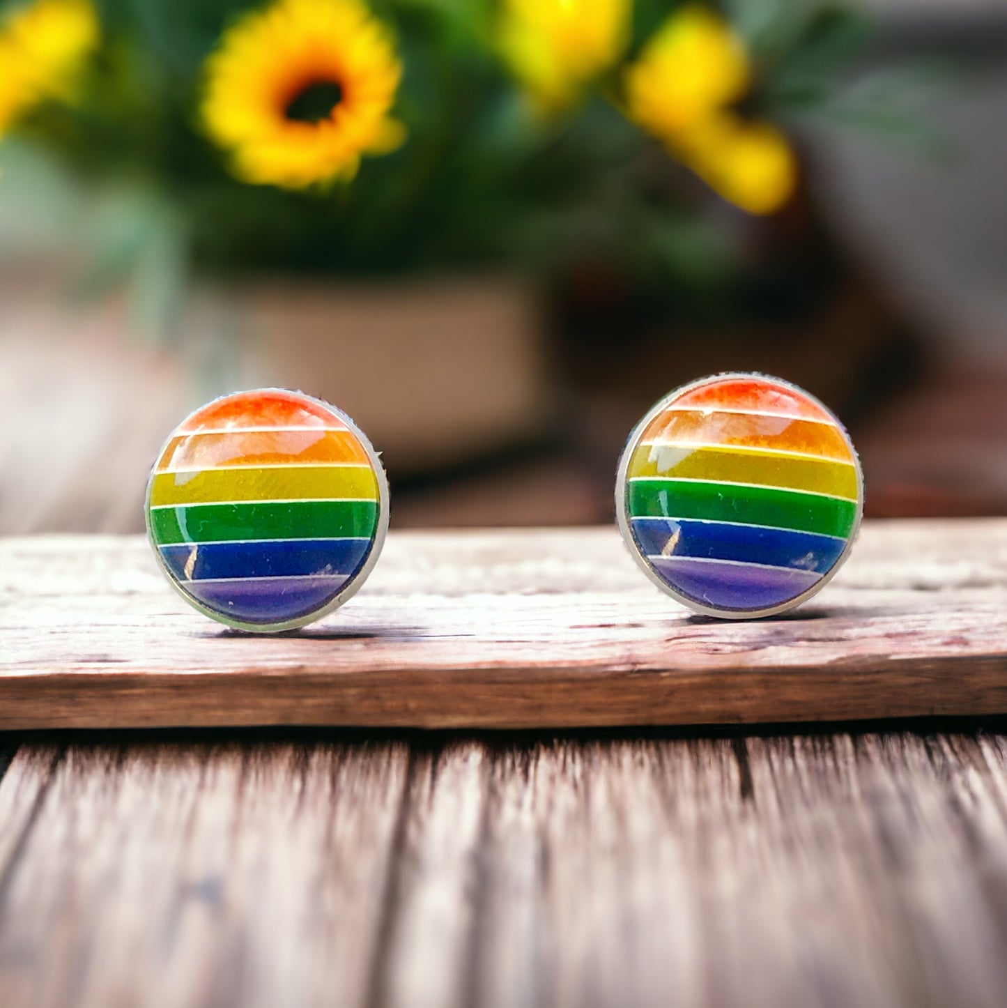 Rainbow Striped Silver Stud Earrings: Colorful & Chic Accessories for Every Day