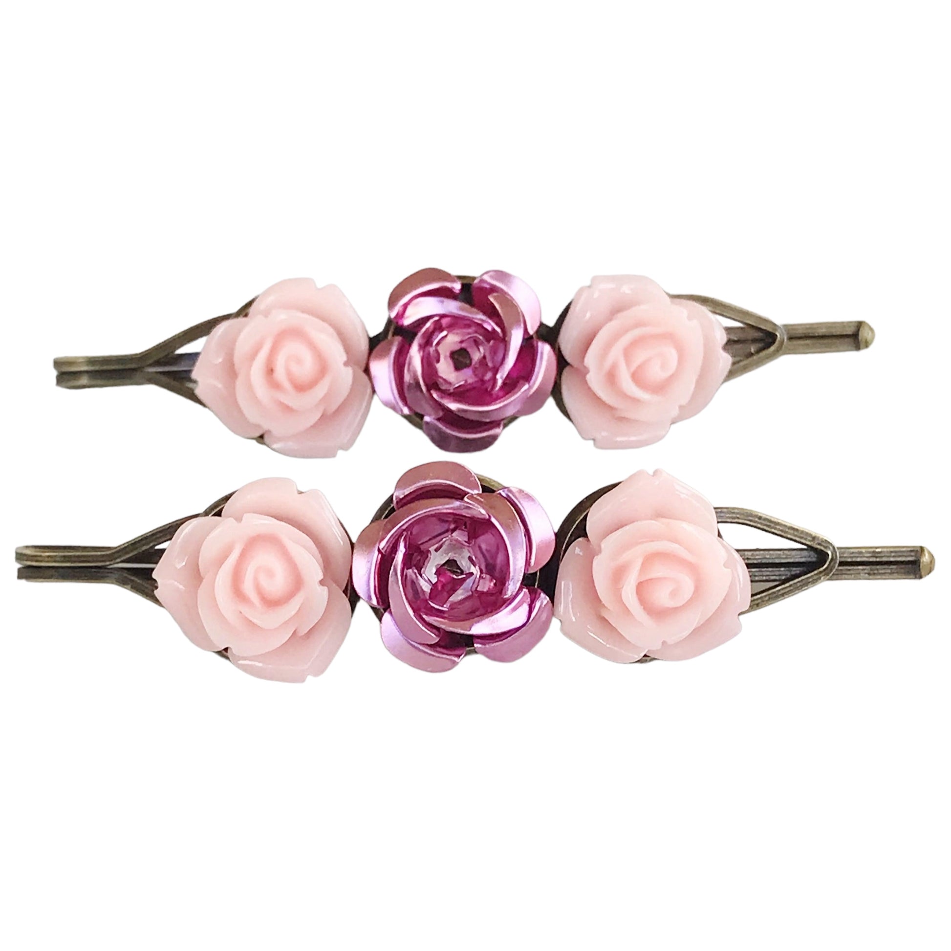 Pink Rose Floral Hair Pins: Elegant Romantic Hair Accessories