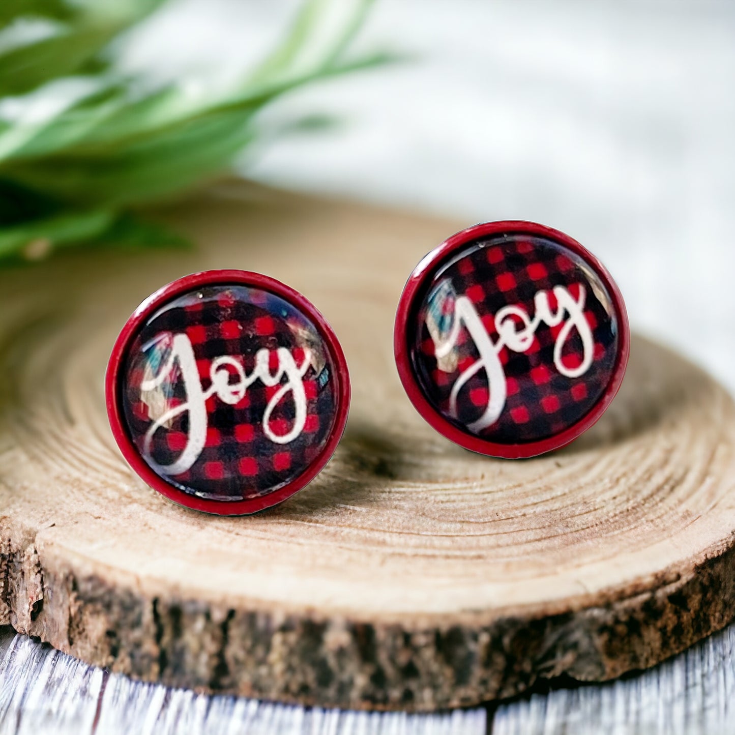 Red & Black Buffalo Plaid Christmas Stud Earrings: Festive Joyful Accents for Holiday Cheer