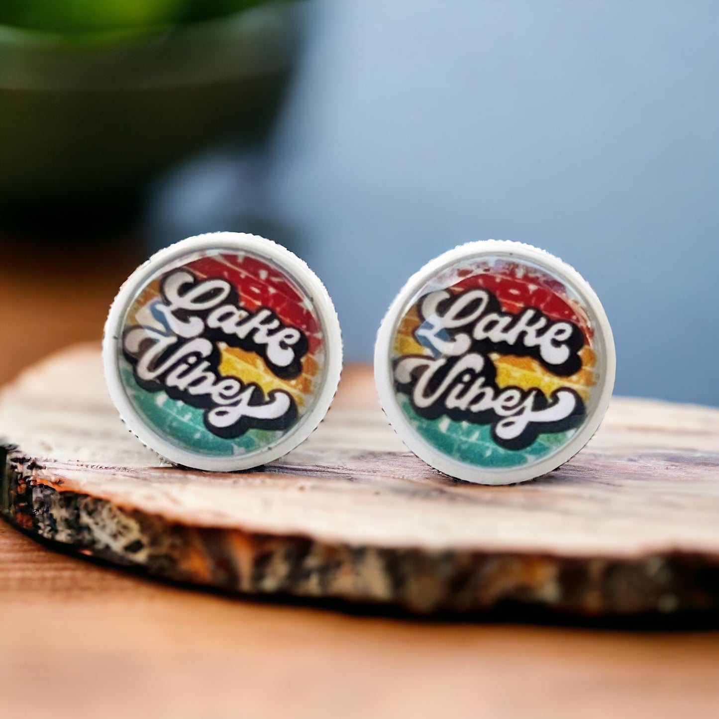 White Stud Earrings with 'Lake Vibes' - Stylish & Vibrant Accessories