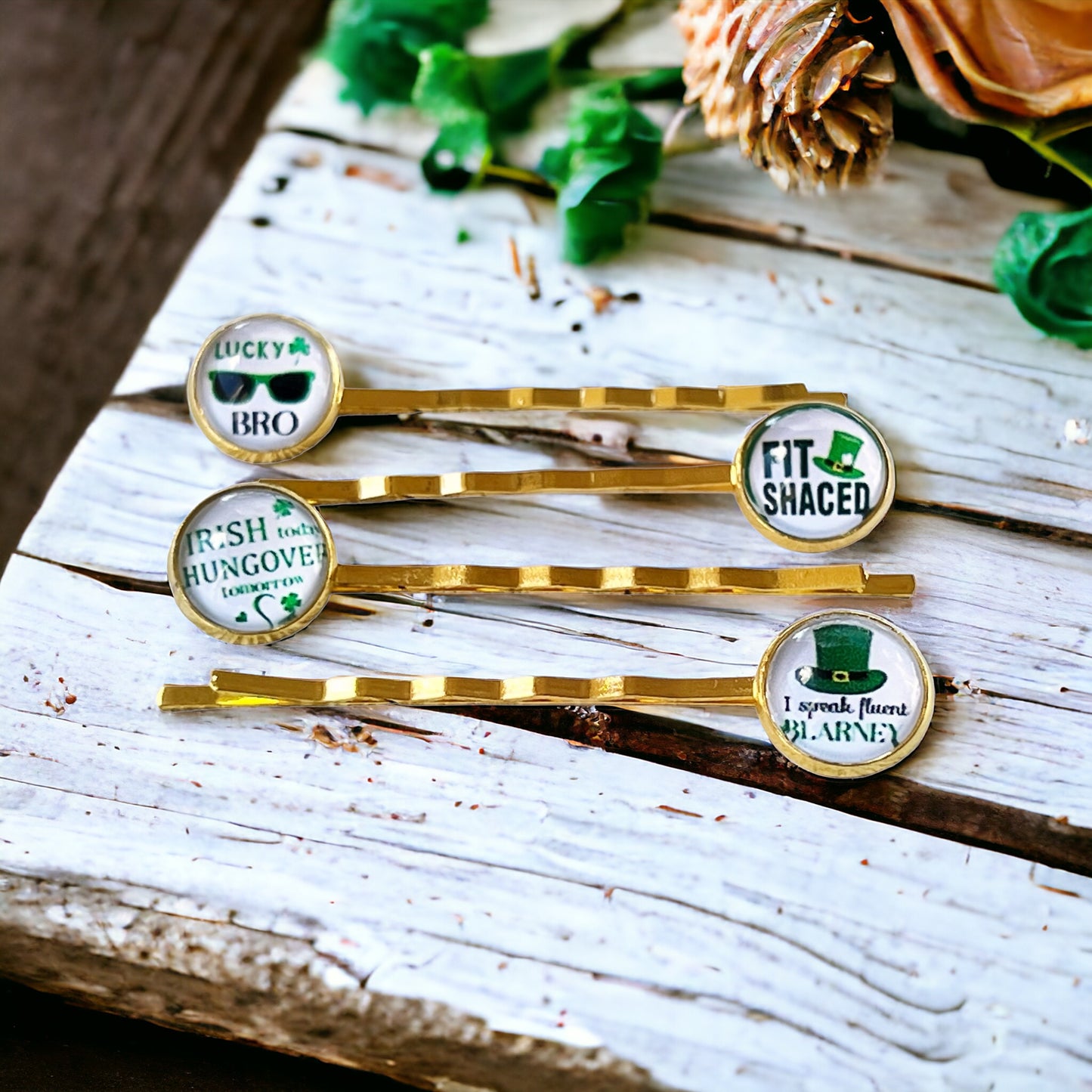 Set of 4 St. Patrick's Day Hair Pins with Funny Sayings: Festive Accessories