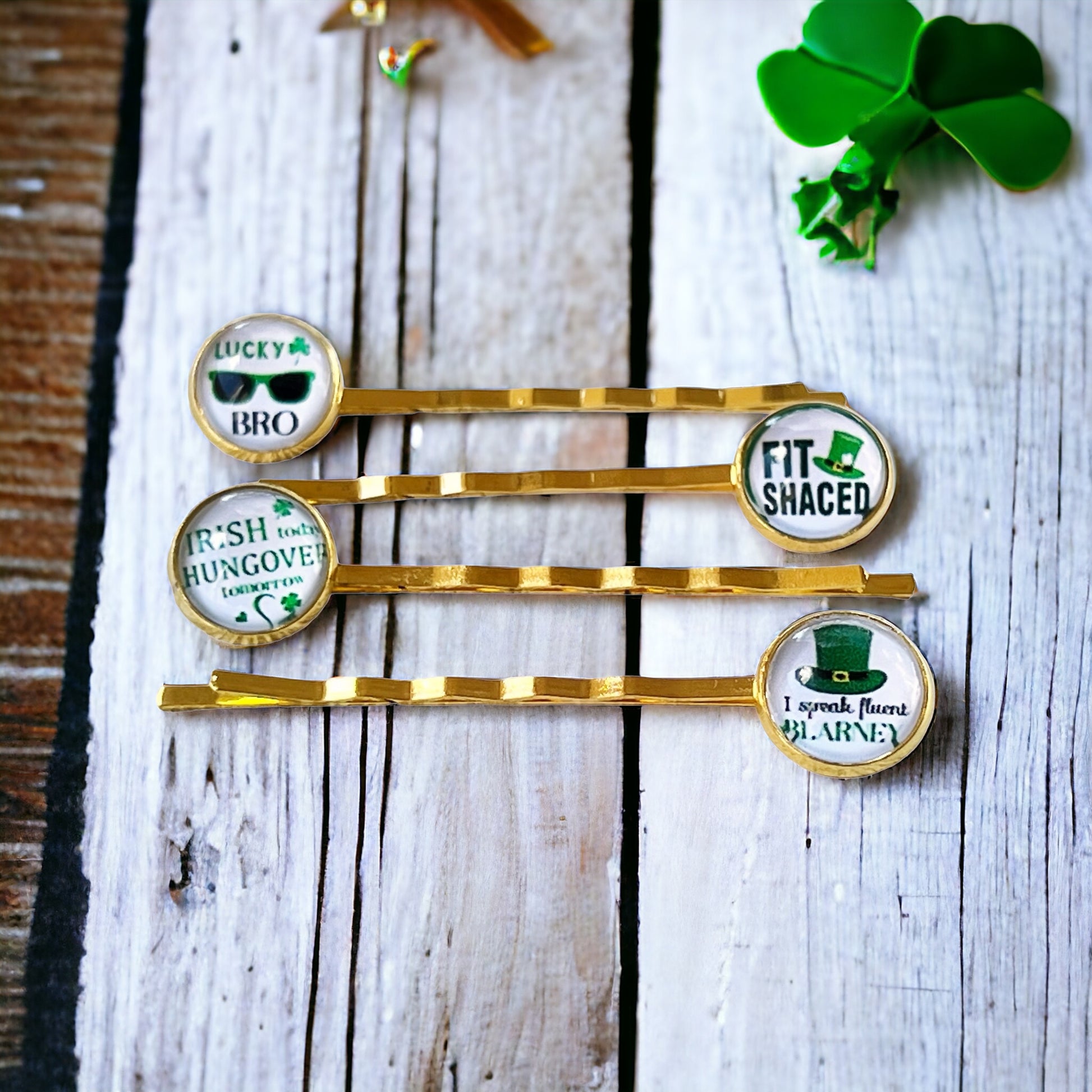 Set of 4 St. Patrick's Day Hair Pins with Funny Sayings: Festive Accessories