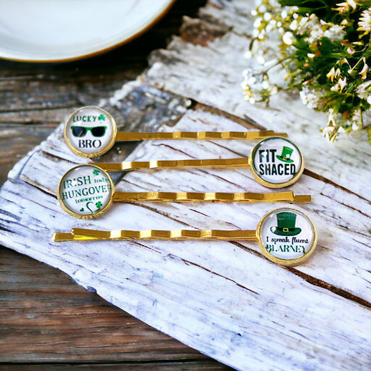 Set of 4 St. Patrick's Day Hair Pins with Funny Sayings: Festive Accessories