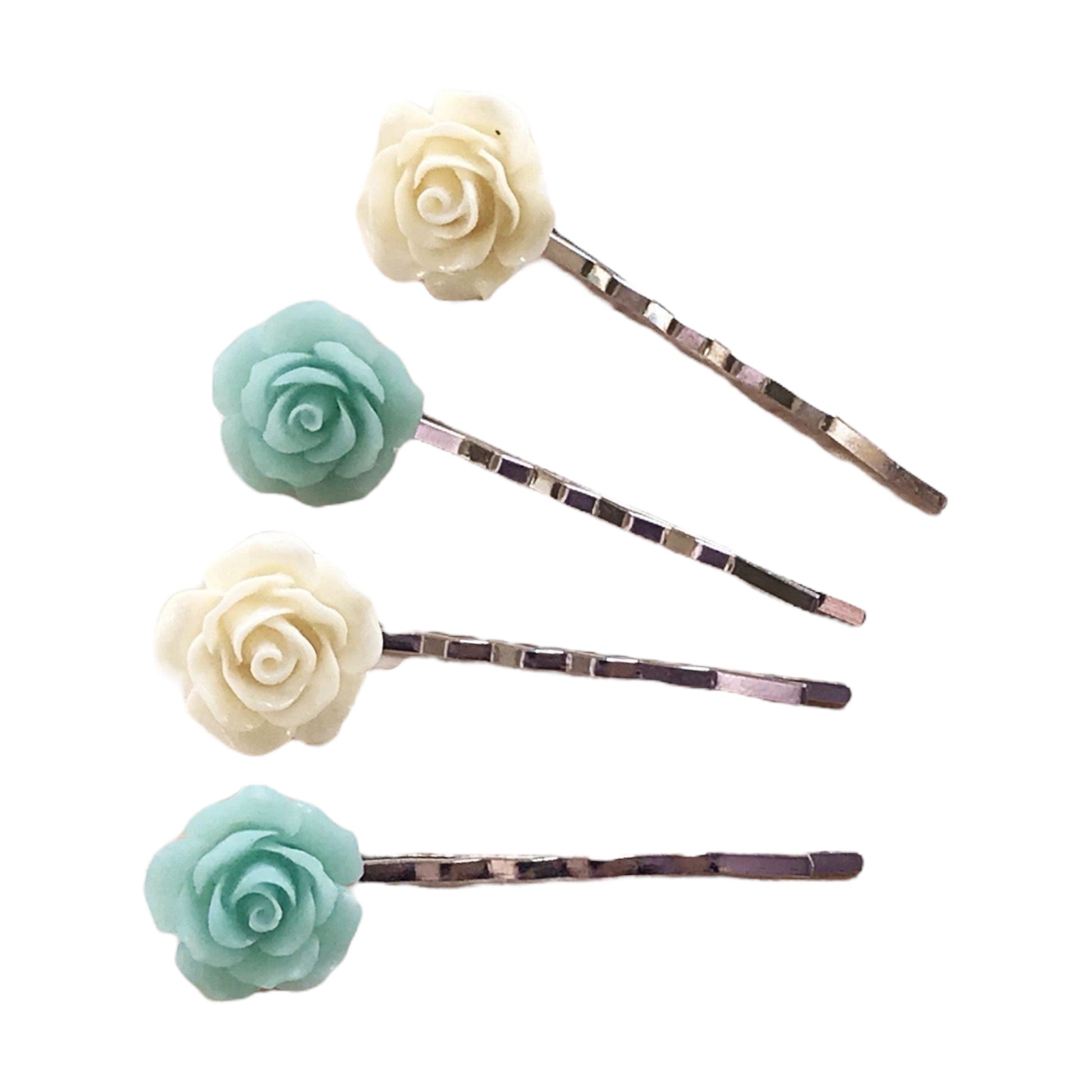 Mint & Cream Floral Bobby Pins: Delicate & Elegant Hair Accessories