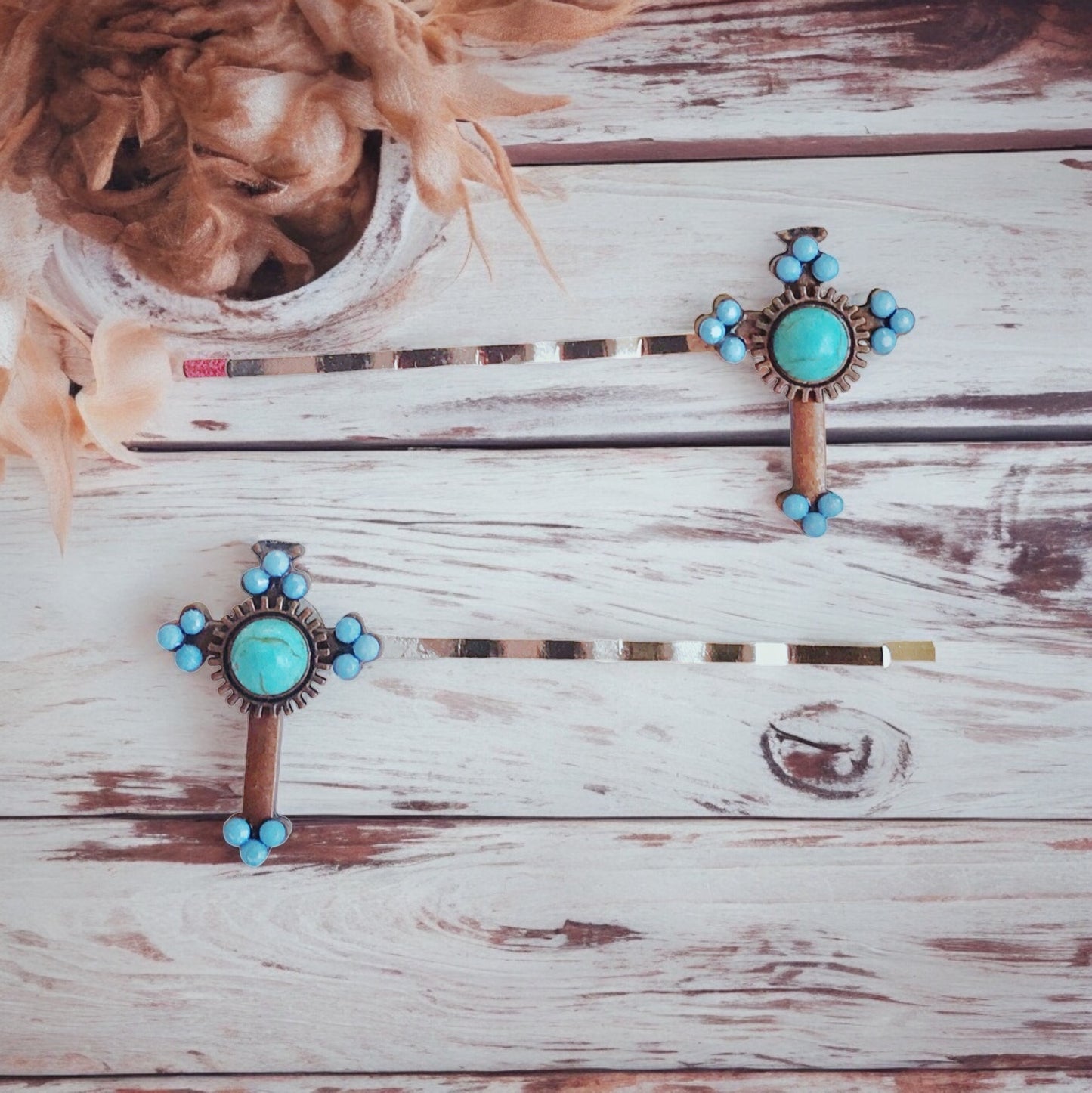 Boho Turquoise Cross Hair Pins: Chic and Stylish Accessories