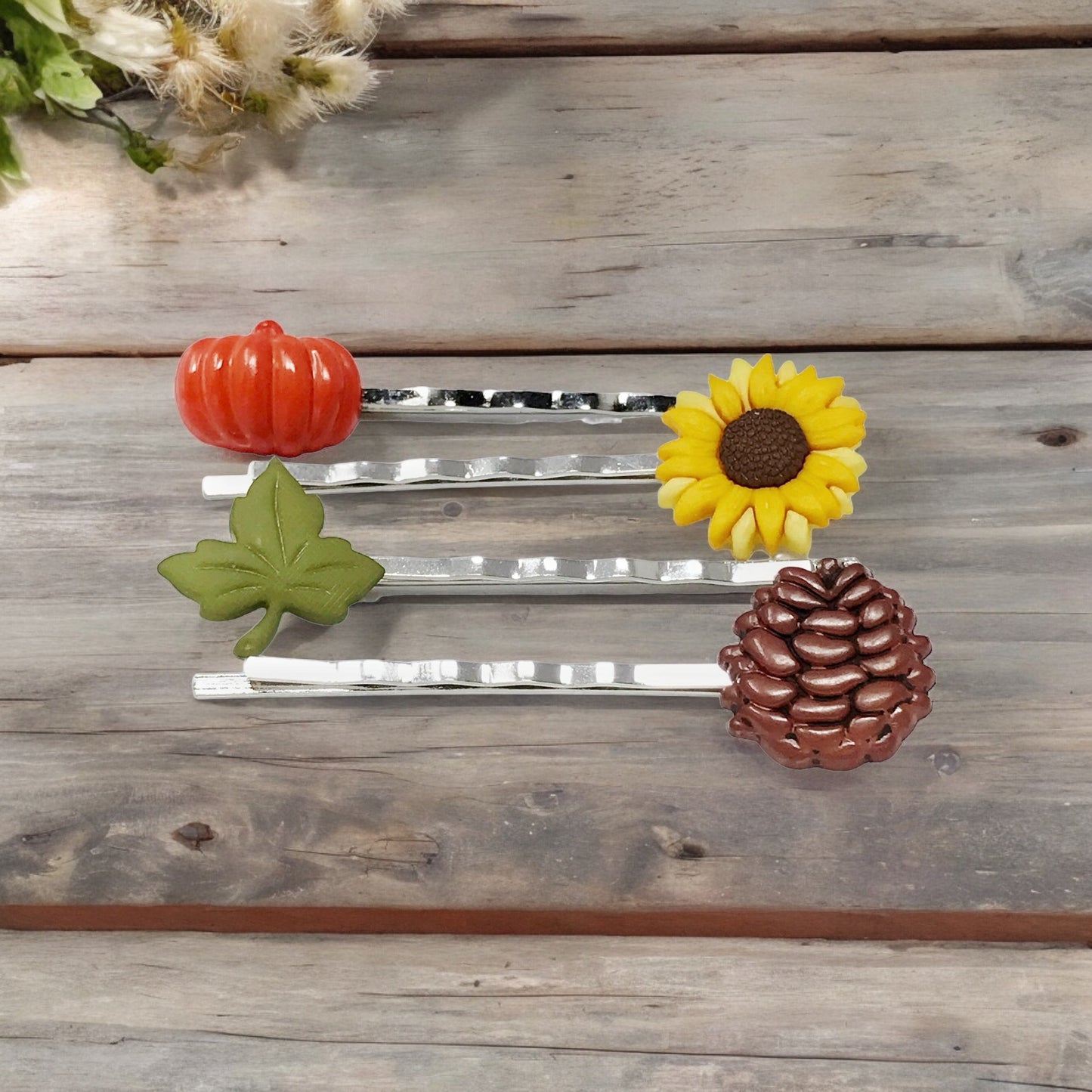 Fall Pumpkin, Pinecone, Sunflower, & Leaf Hair Pin Set - Autumn-Inspired Hair Accessories