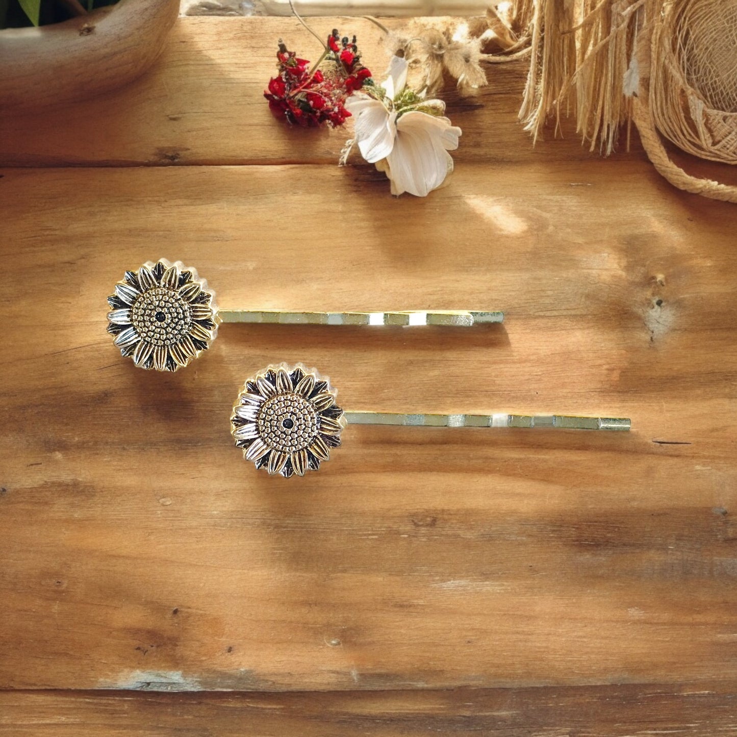 Gold Sunflower Hair Pins: Elegant Boho Floral Accessories