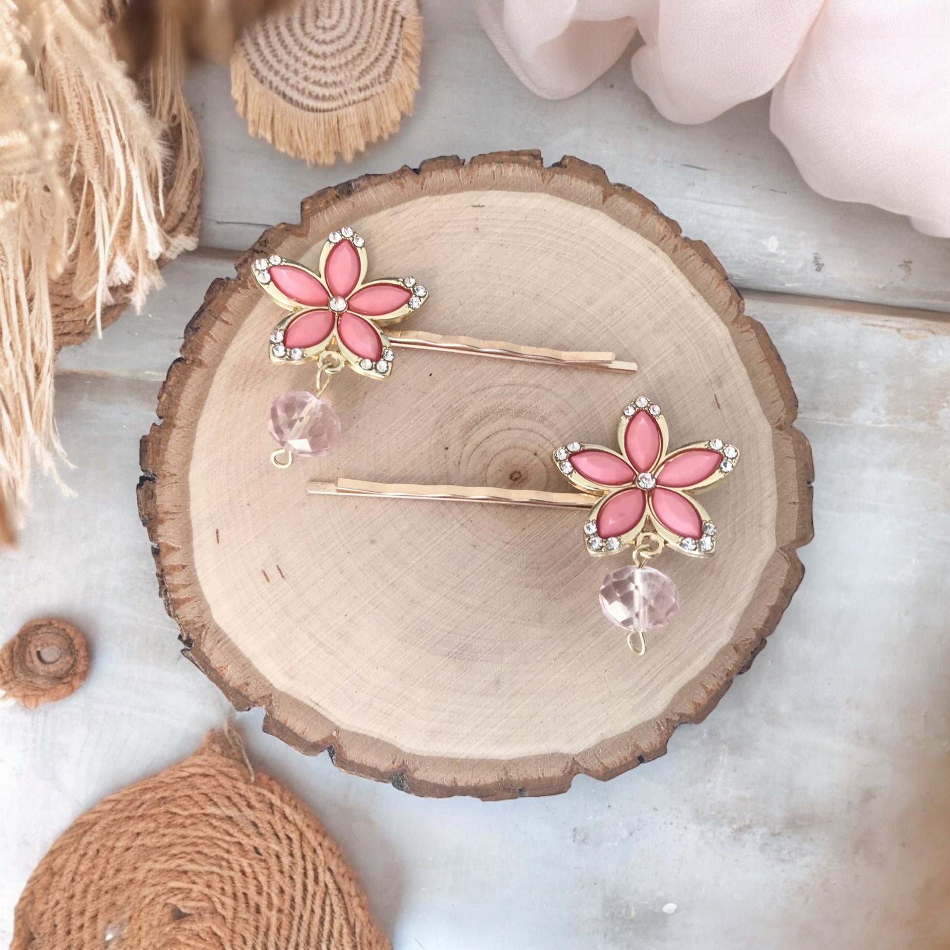 Pink Rhinestone Flower Hair Pins: Sparkling & Elegant Accessories