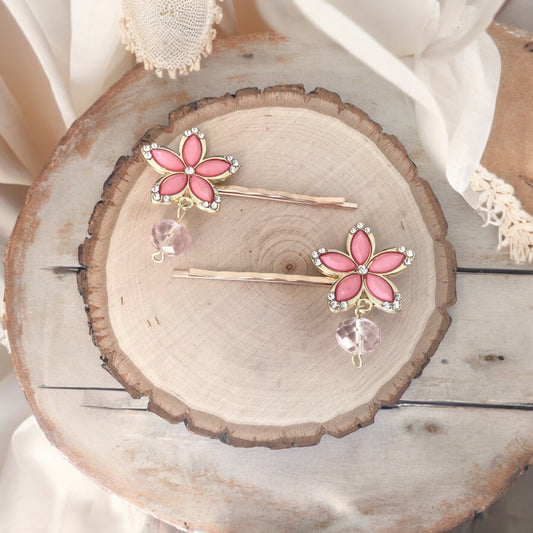 Pink Rhinestone Flower Hair Pins: Sparkling & Elegant Accessories