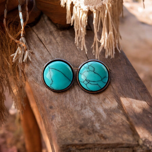 Boho Western Turquoise Copper Stud Earrings: Chic Southwestern Style