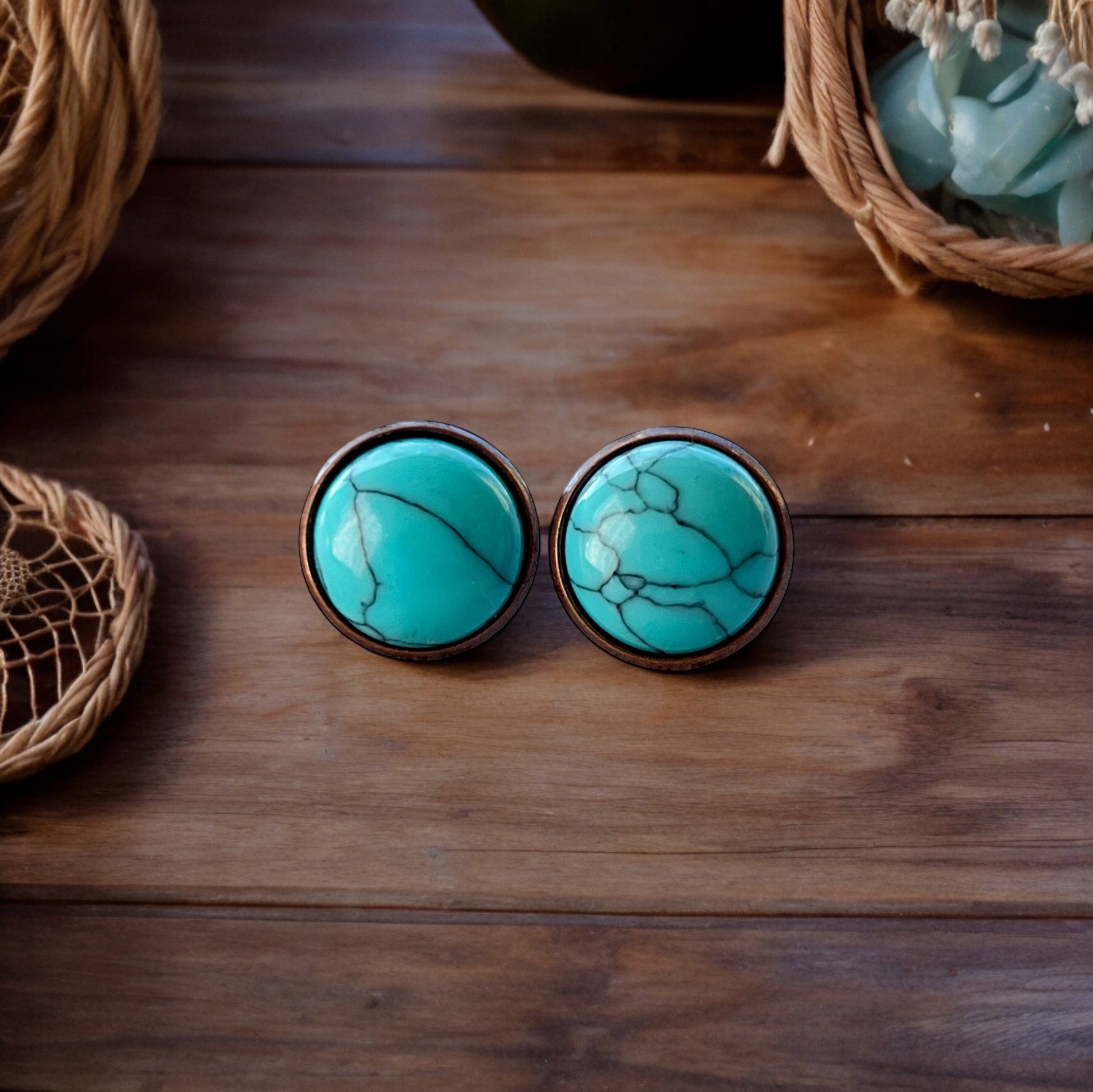 Boho Western Turquoise Copper Stud Earrings: Chic Southwestern Style