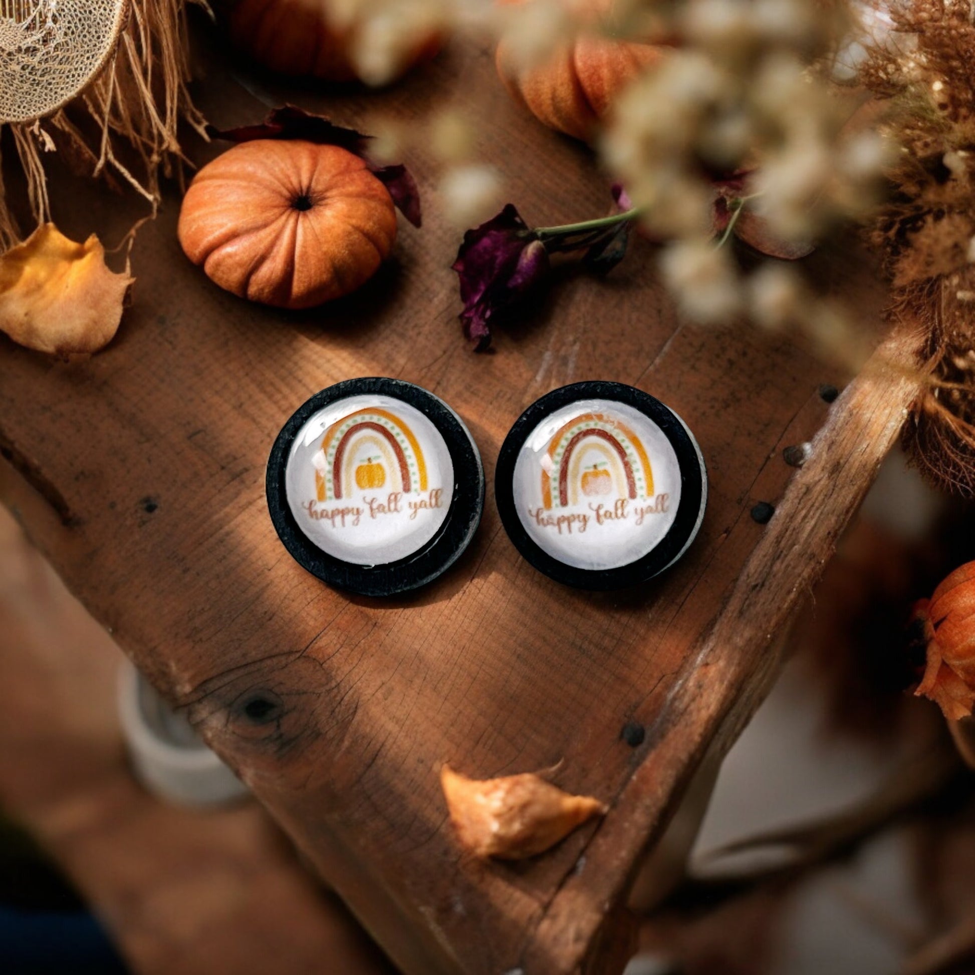 Boho Rainbow Happy Fall Y’all Stud Earrings - Festive Autumn Accessories