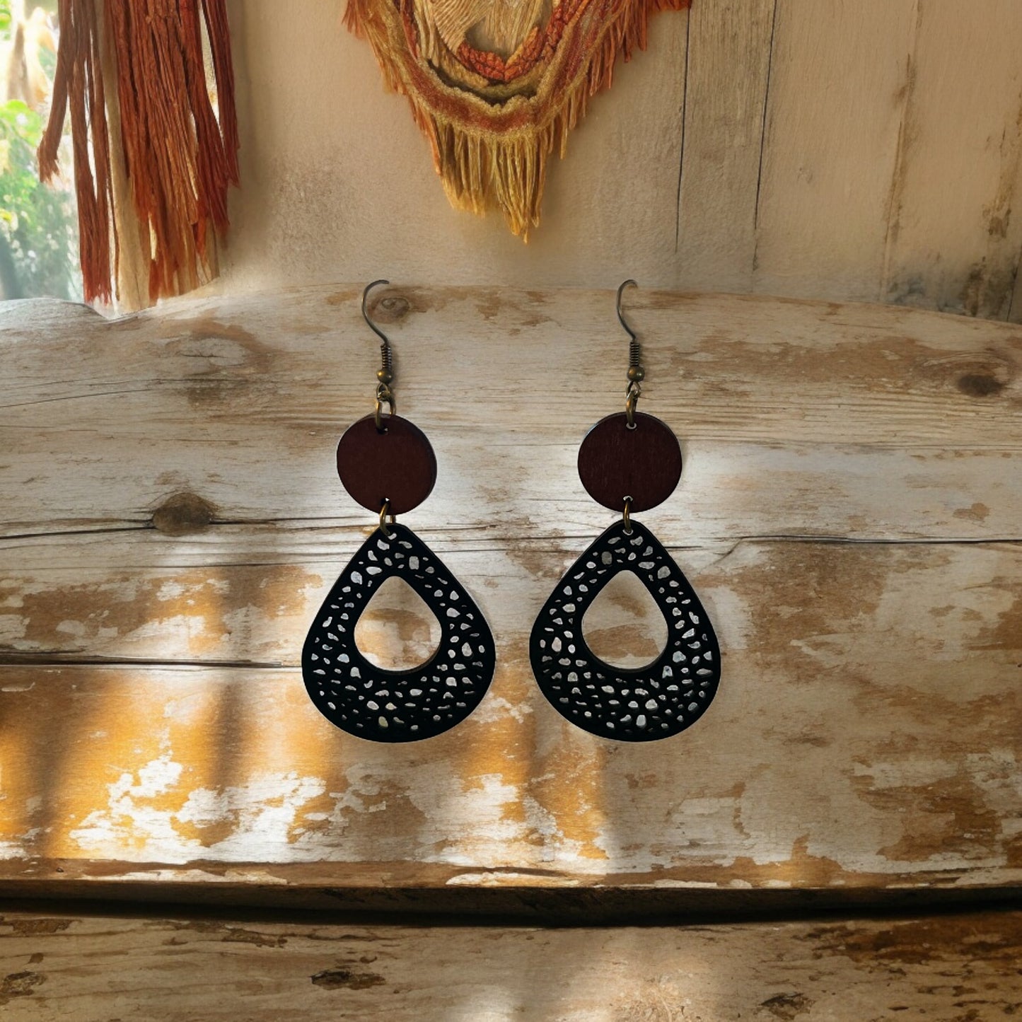 Black Leather & Natural Wood Earrings: Chic & Rustic Accessories