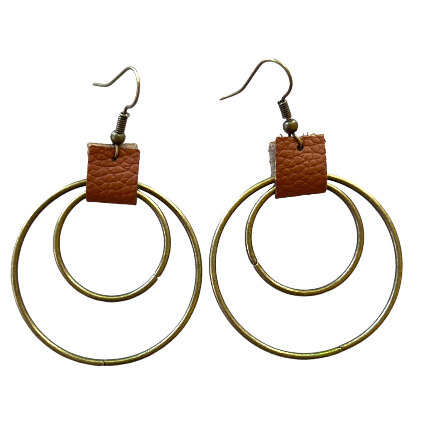 Leather & Brass Double Hoop Earrings: Western Boho Chic Accessories