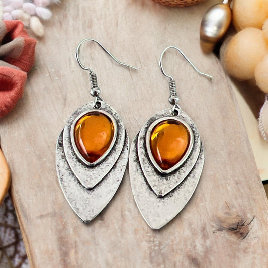 Orange & Silver Tiered Teardrop Earrings: Stylish & Vibrant Accessories
