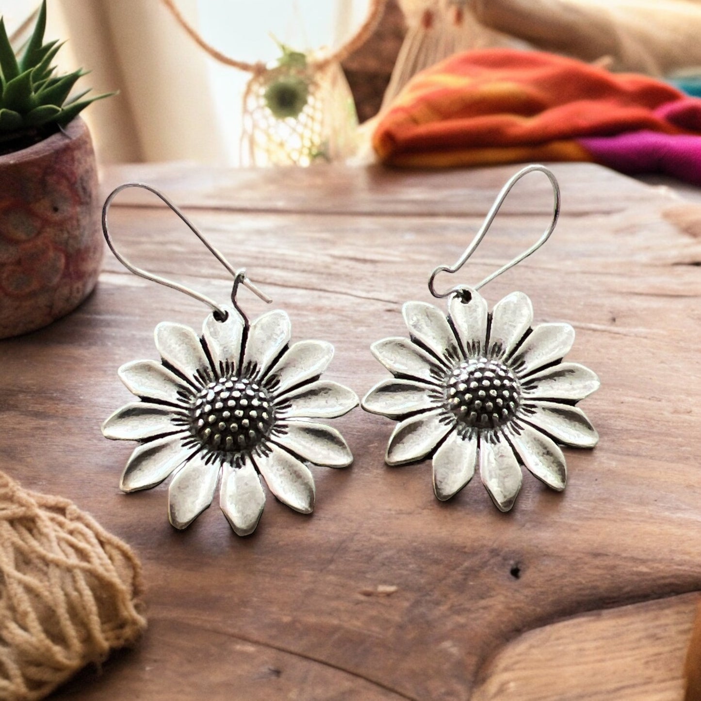 Silver Wildflower Earrings: Boho Hippie Chic Accessories