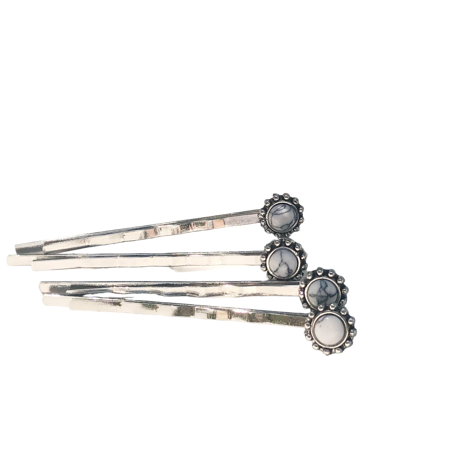 Boho White Gemstone Hair Pins - Set of 4 Stylish Bobby Pins