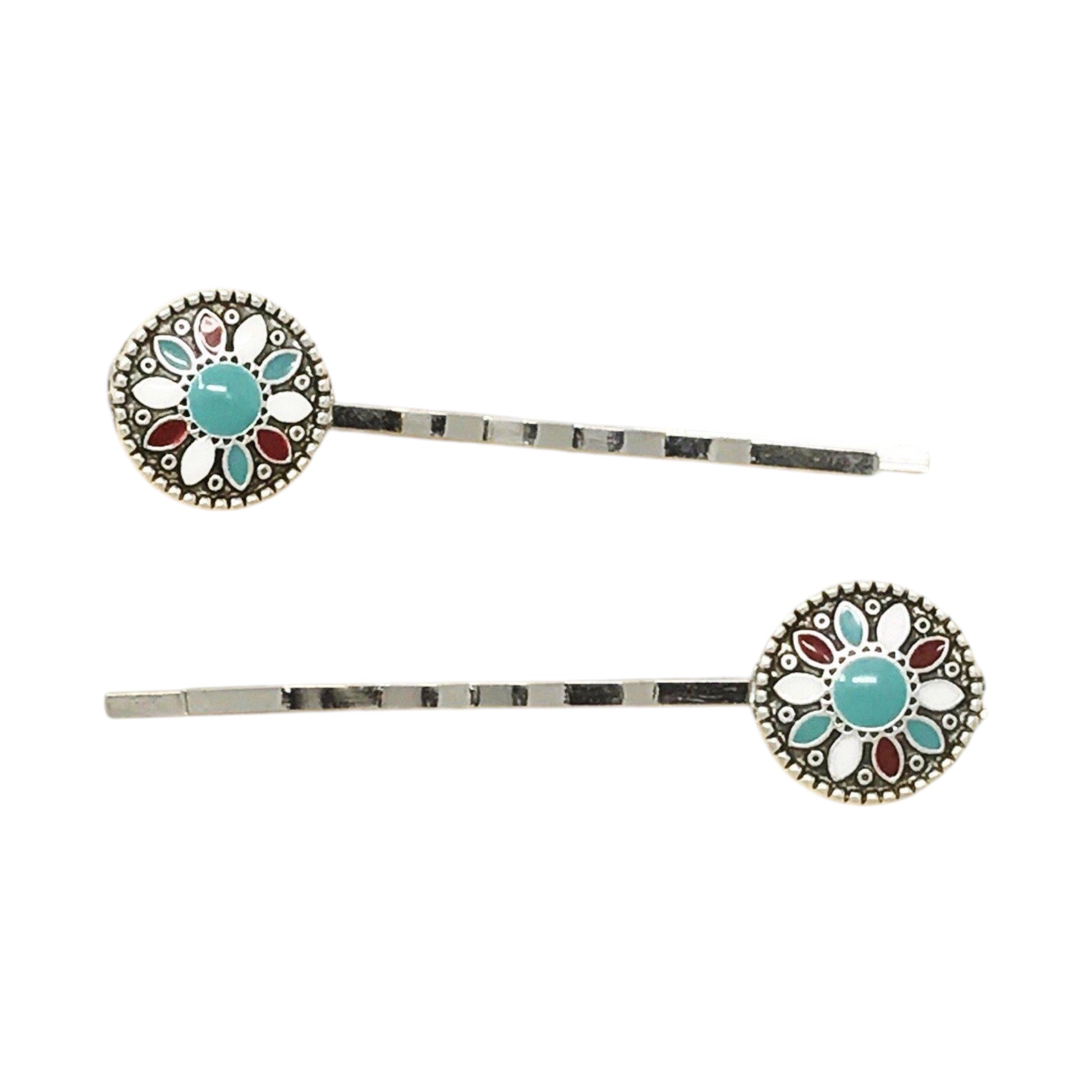 Boho Turquoise, Red, and White Gemstone Hair Pins - Set of 2 Stylish Accessories