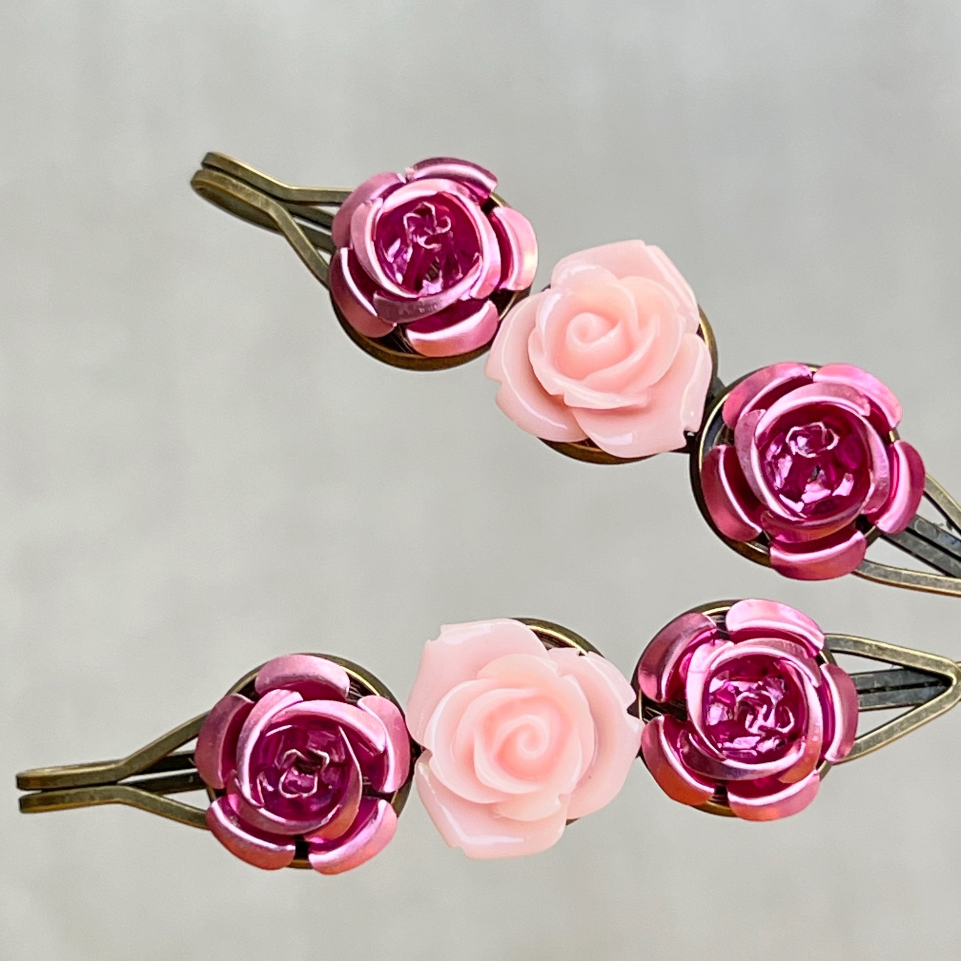 Pink Rose Floral Hair Pins