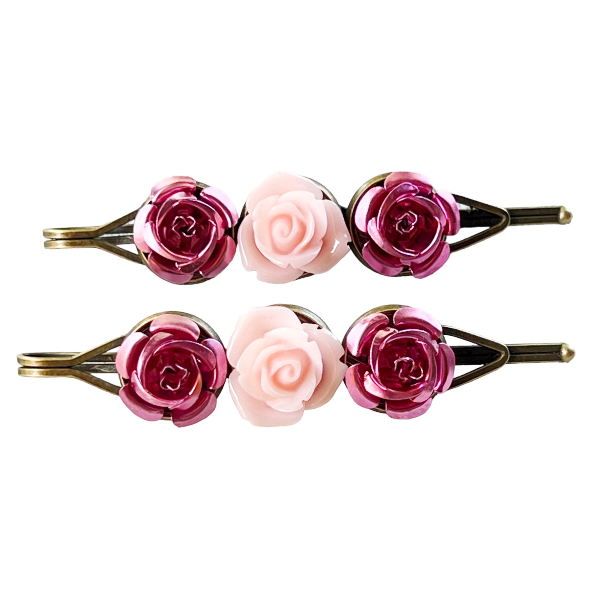 Pink Rose Floral Hair Pins