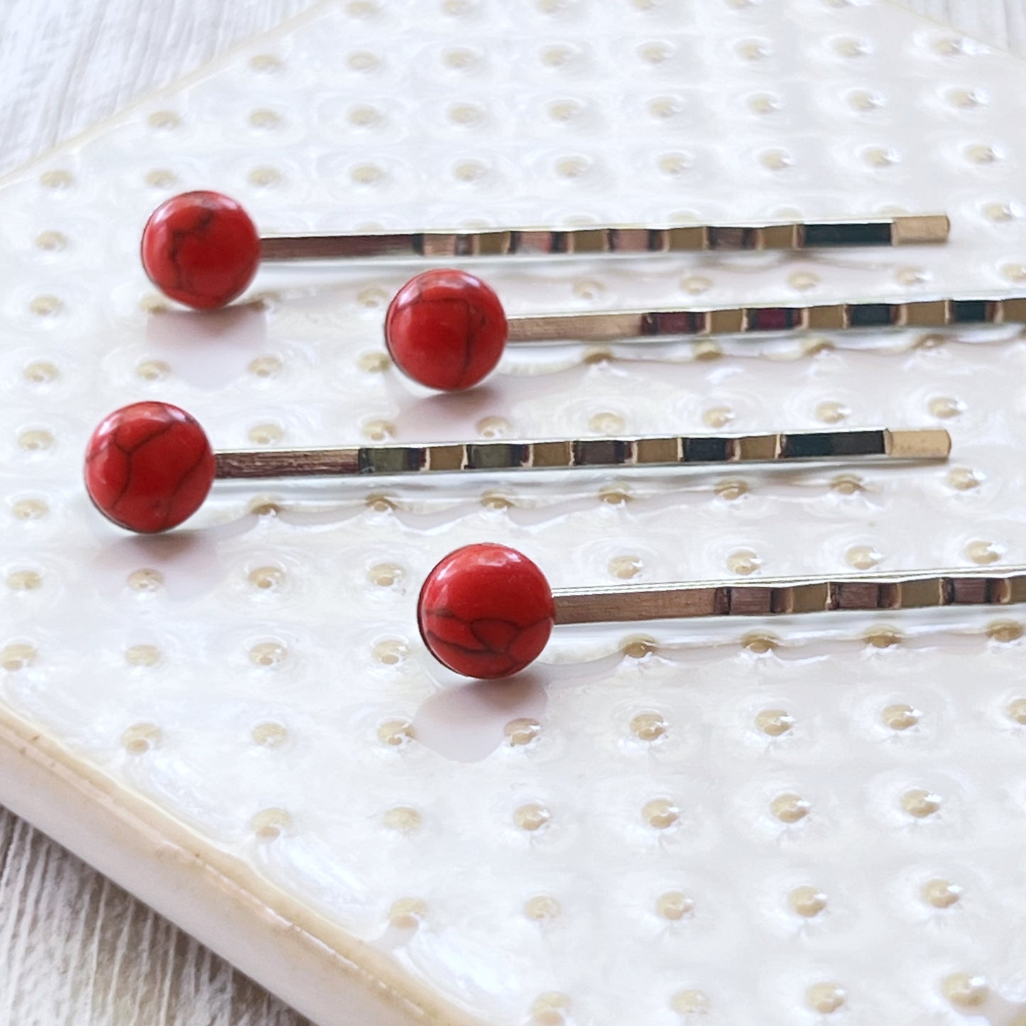 Red Stone Hair Pin Set of 4