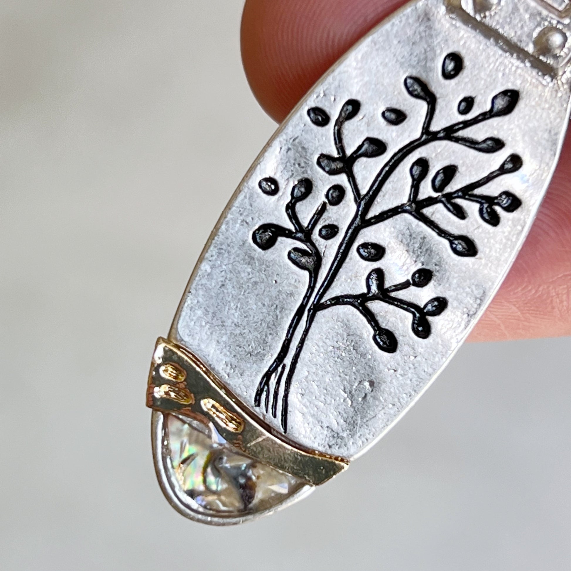 Tree Zipper Pull Keychain Handbag Charm with Inlaid Abalone Shell