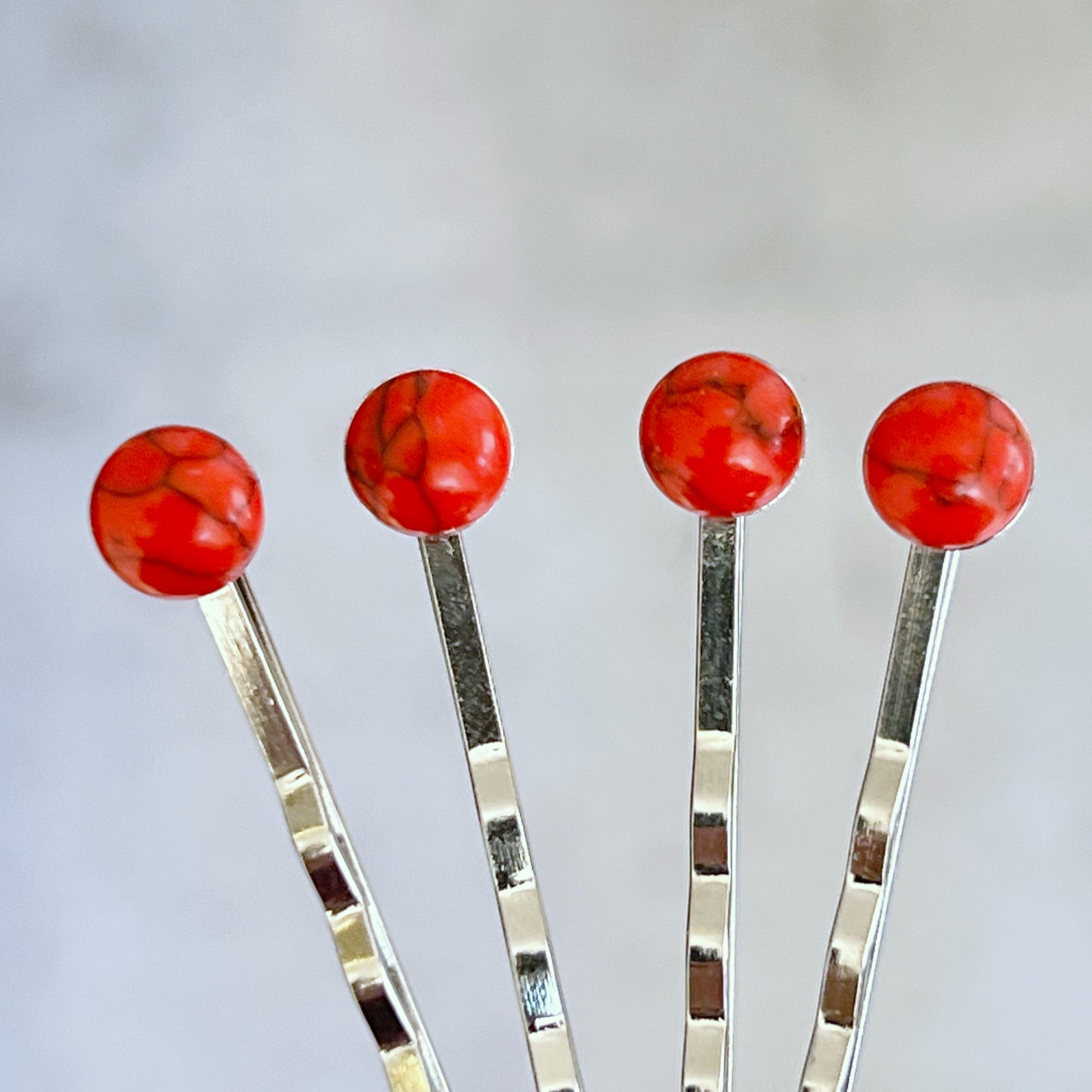 Red Stone Hair Pin Set of 4