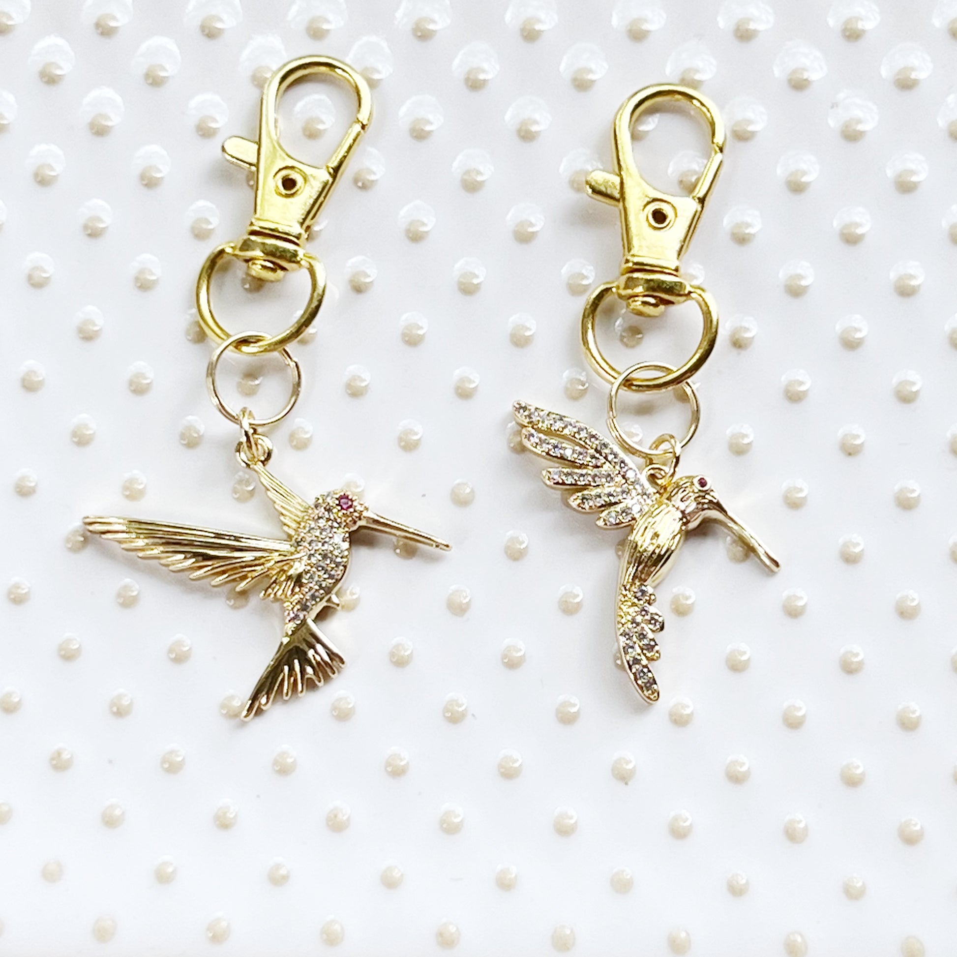 Set of 2 Hummingbird Zipper Pull Charms with Rhinestones