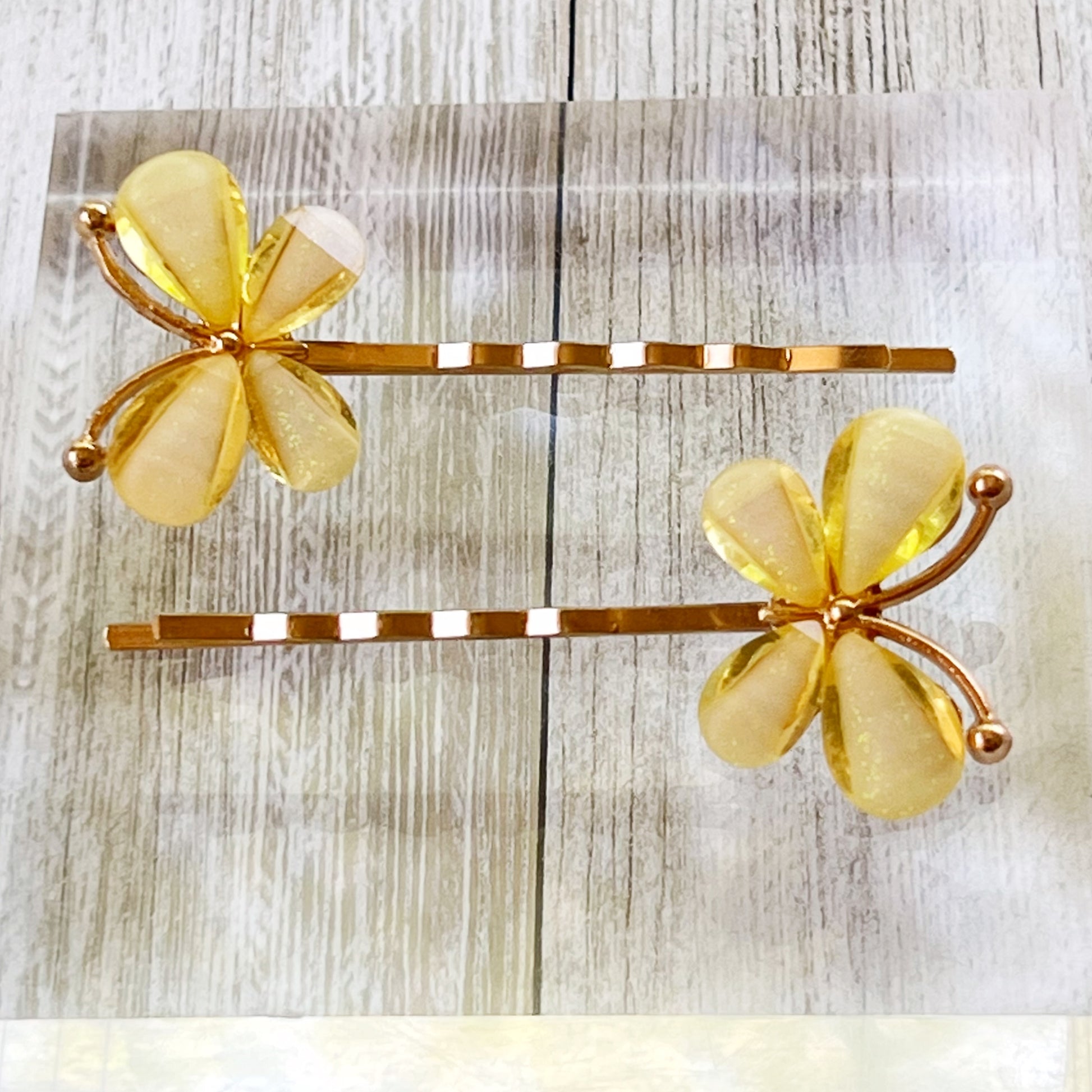 Yellow Rhinestone Butterfly Hair Pins - Elegant and Vibrant Hair Accessories