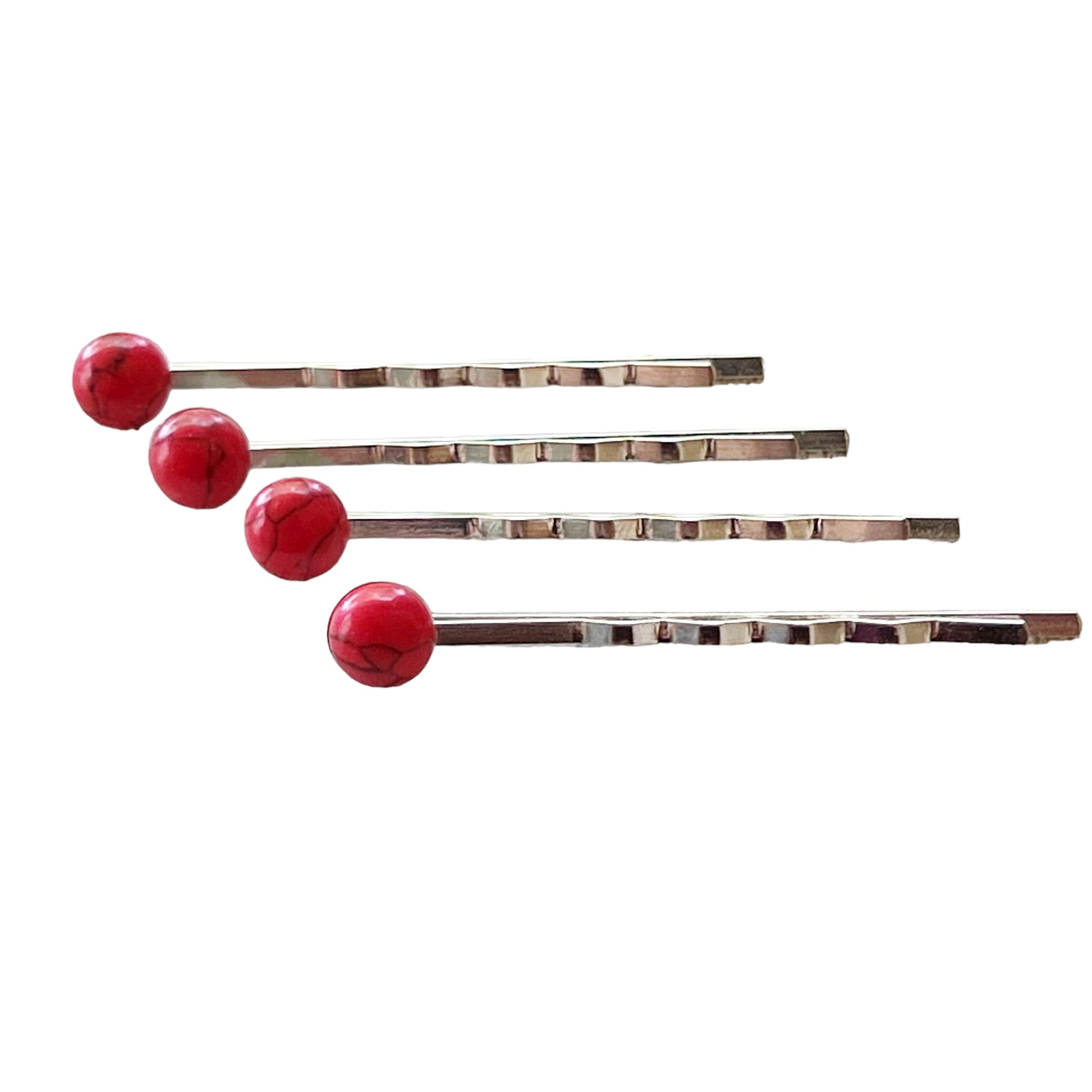 Red Stone Hair Pin Set of 4