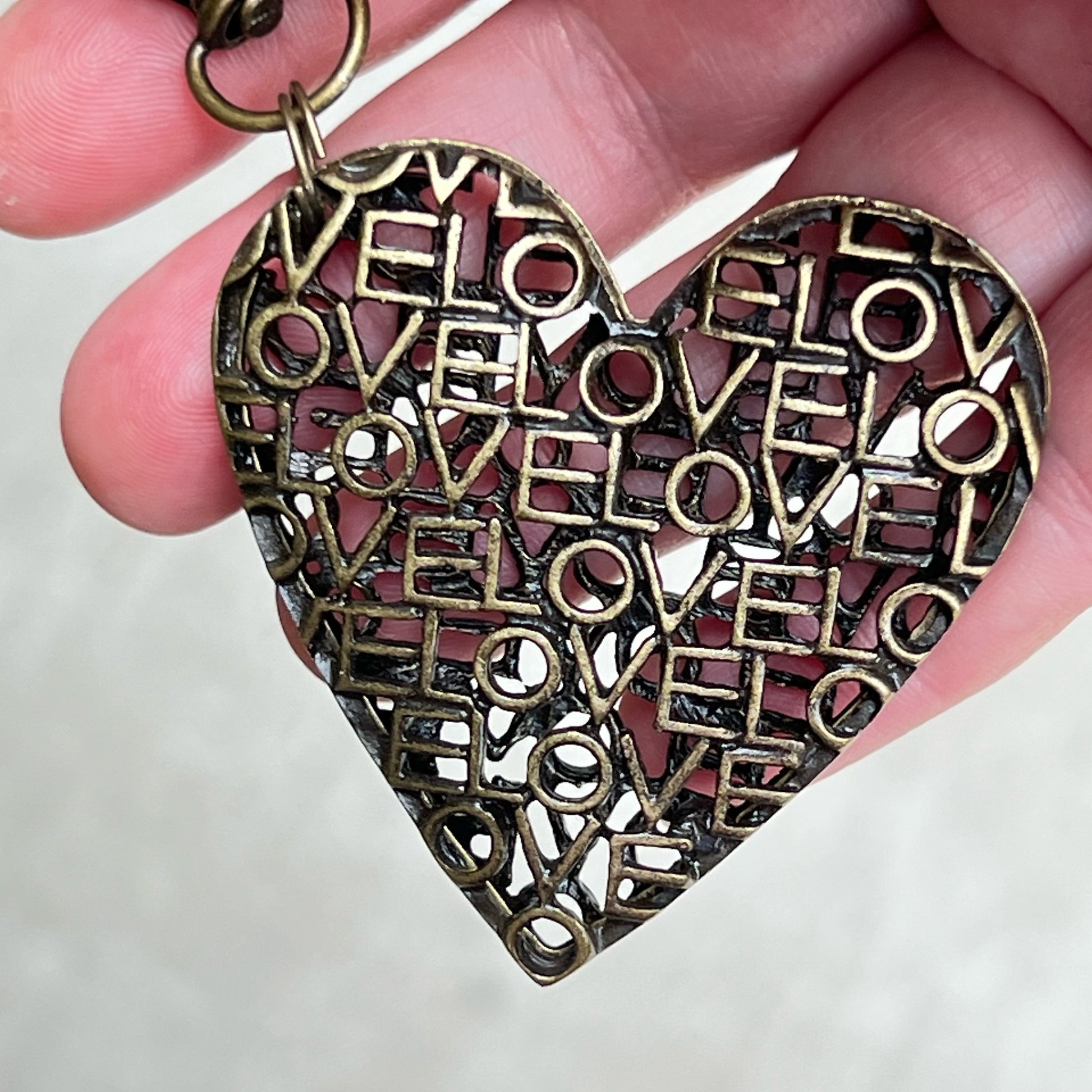 Brass Heart Handbag Charm: 'Love' Design for a Touch of Romance