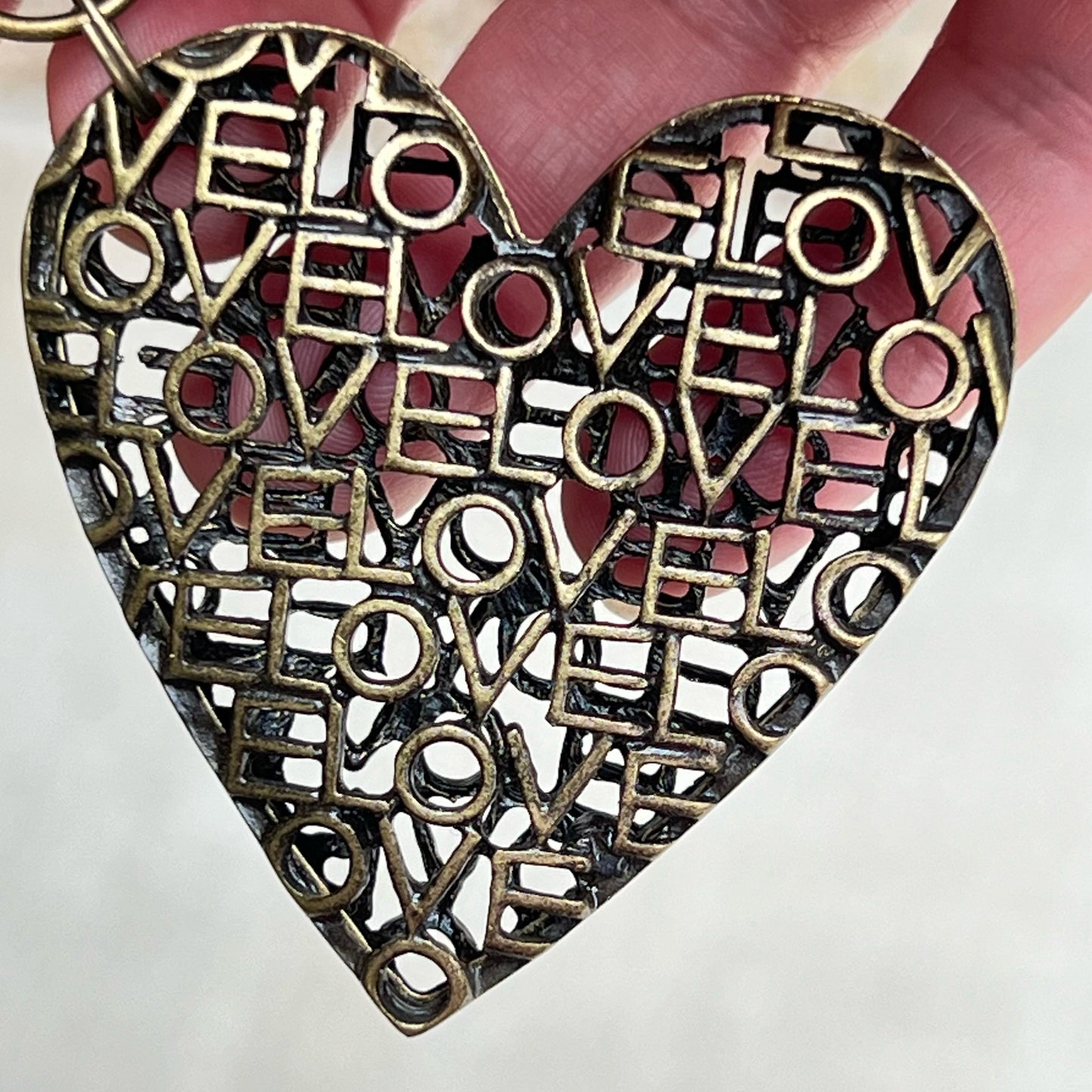 Brass Heart Handbag Charm: 'Love' Design for a Touch of Romance