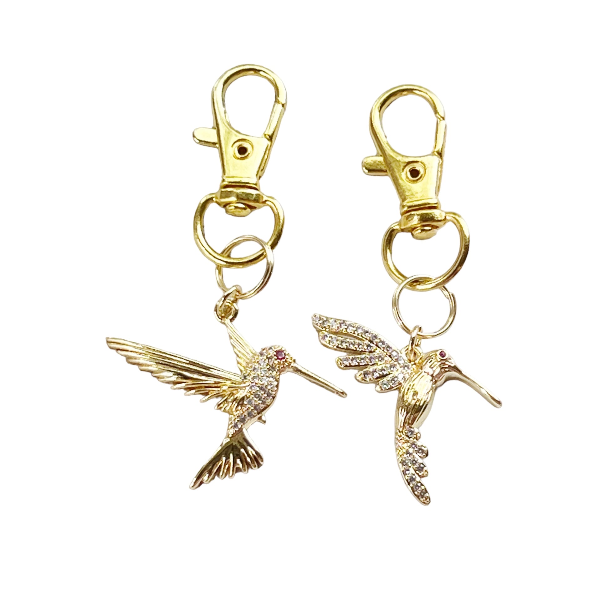 Set of 2 Hummingbird Zipper Pull Charms with Rhinestones