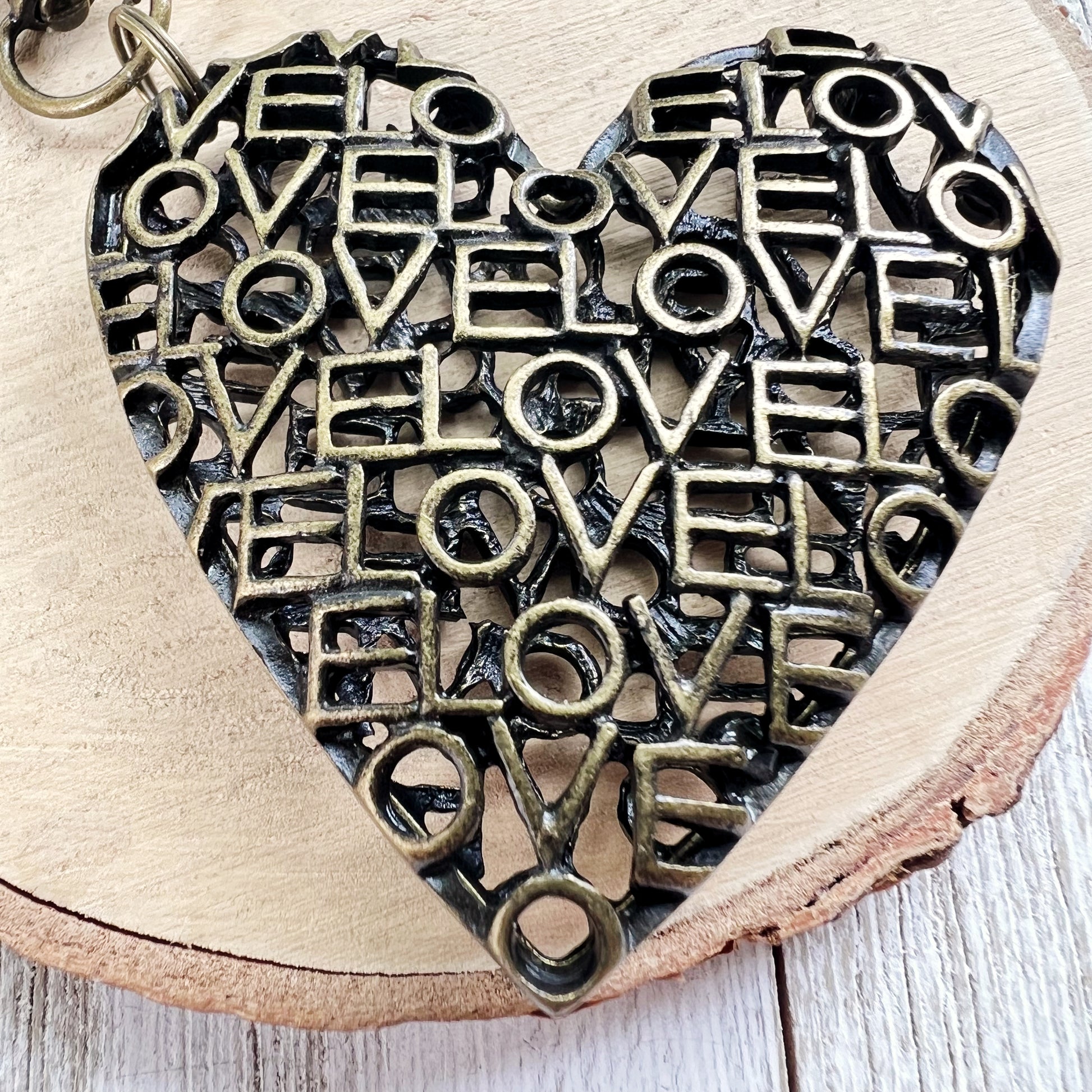 Brass Heart Handbag Charm: 'Love' Design for a Touch of Romance