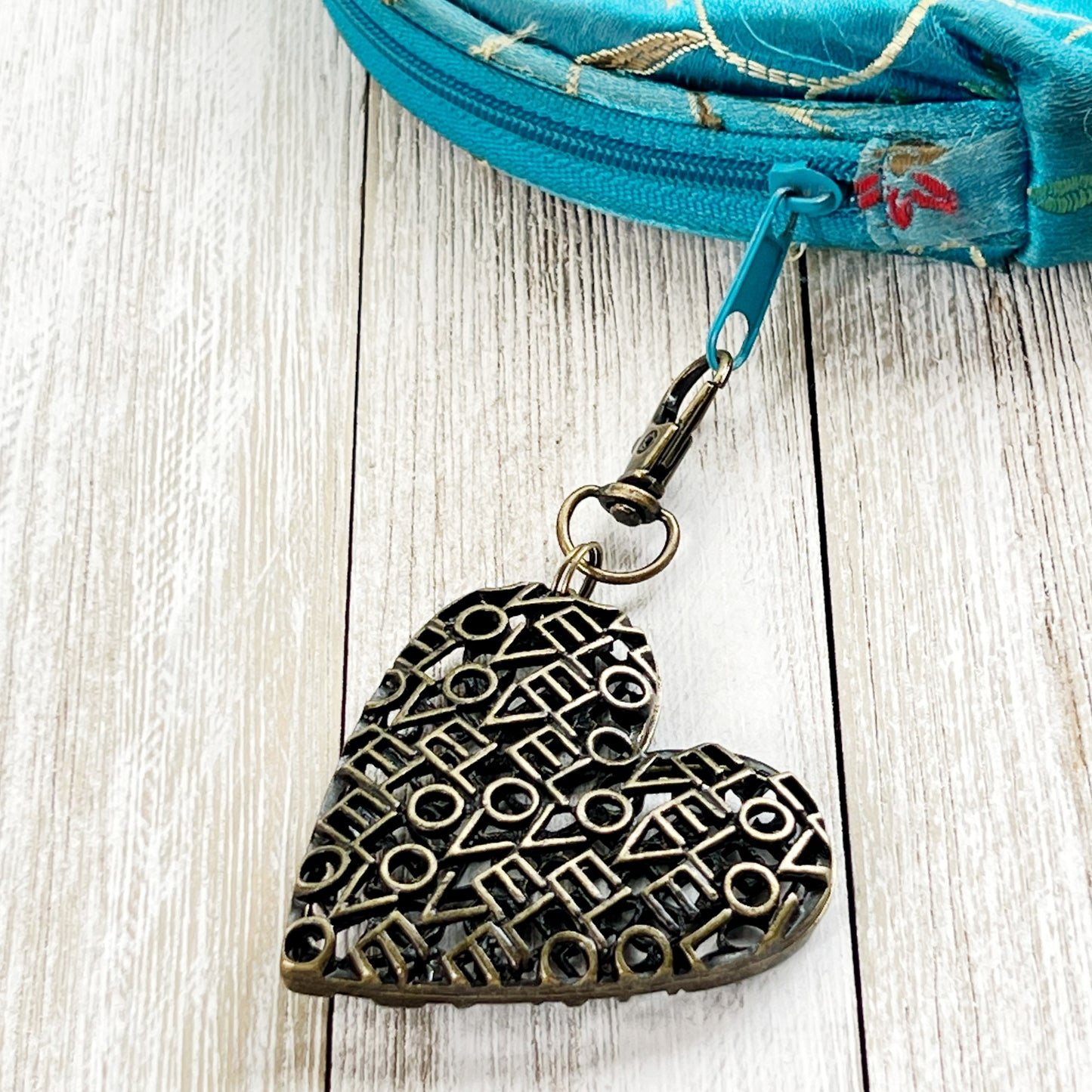 Brass Heart Handbag Charm: 'Love' Design for a Touch of Romance