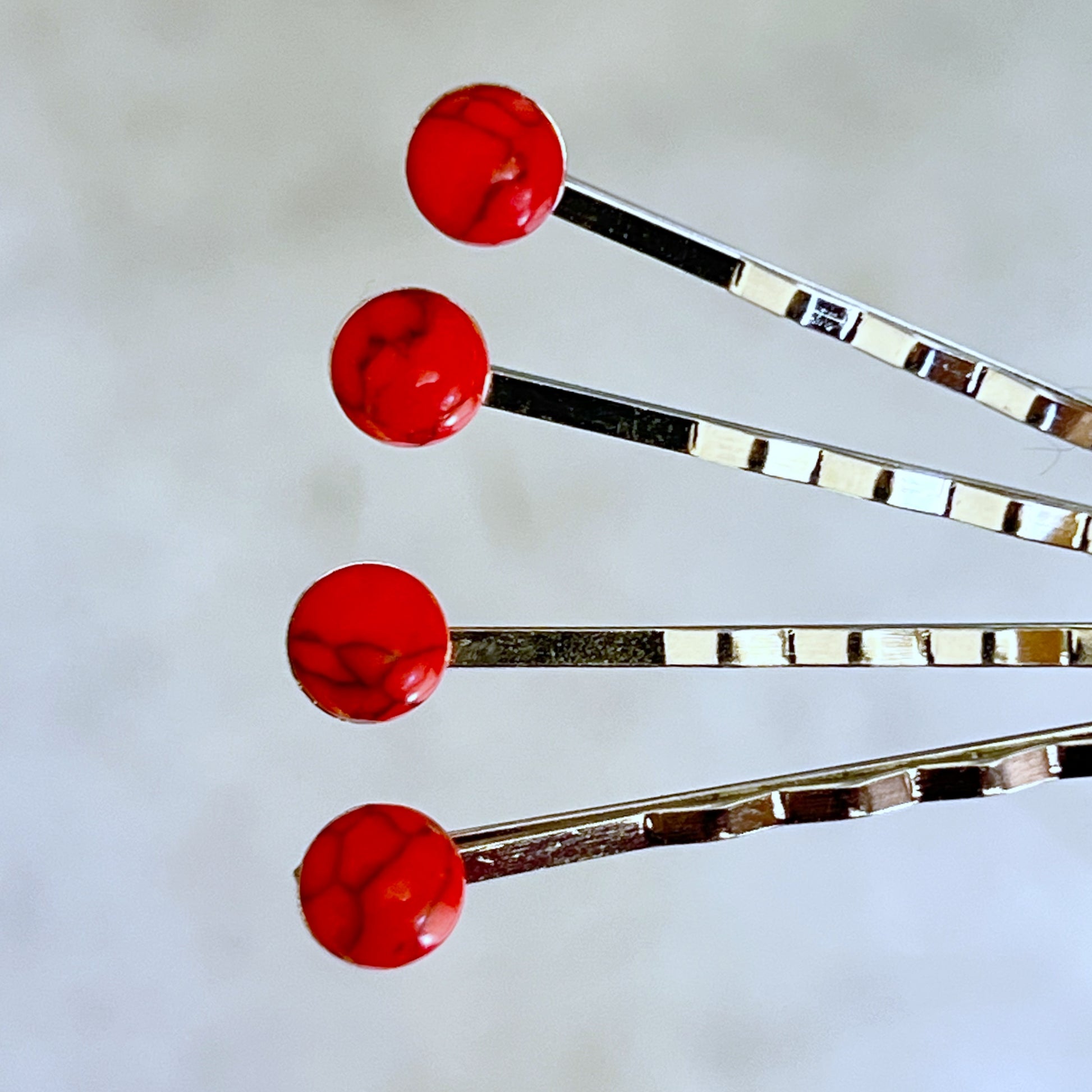 Red Stone Hair Pin Set of 4