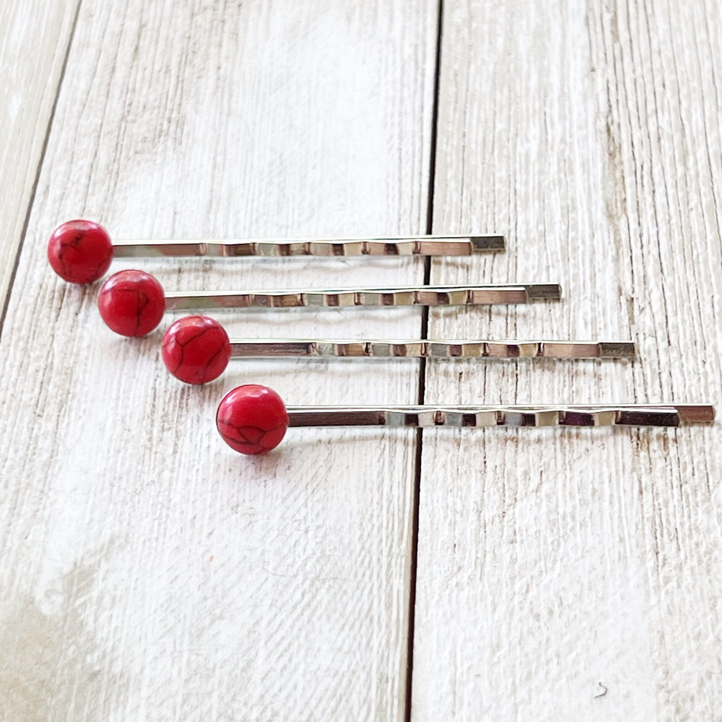 Red Stone Hair Pin Set of 4