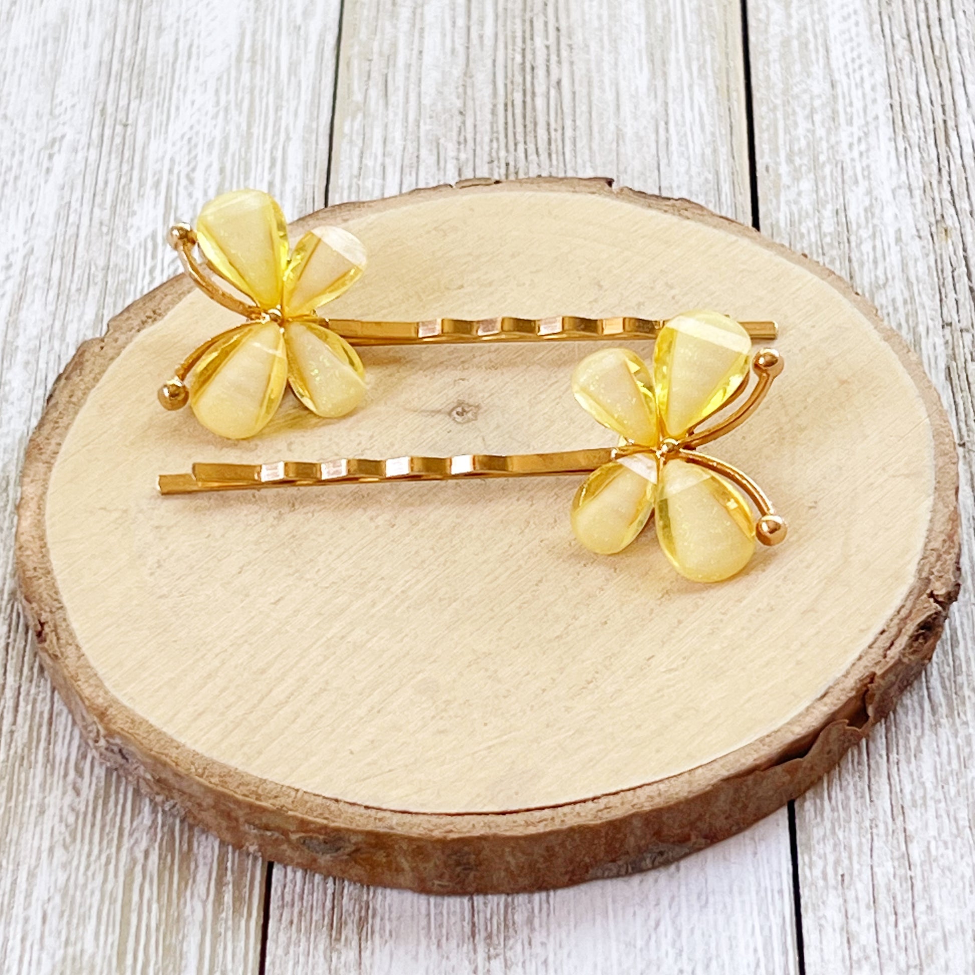 Yellow Rhinestone Butterfly Hair Pins - Elegant and Vibrant Hair Accessories