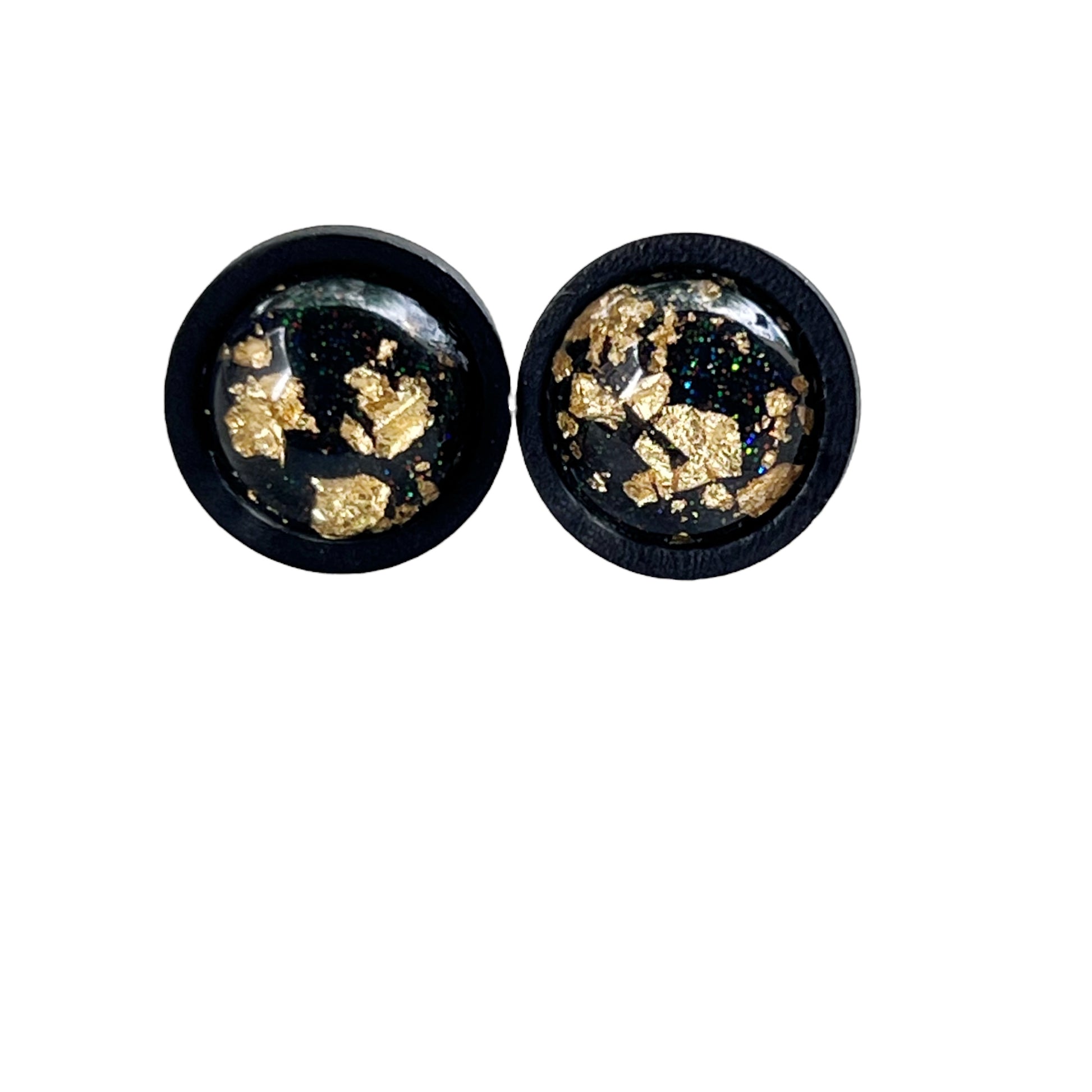 Gold Flake Black Wood Earring Studs - Versatile Unisex Accessories