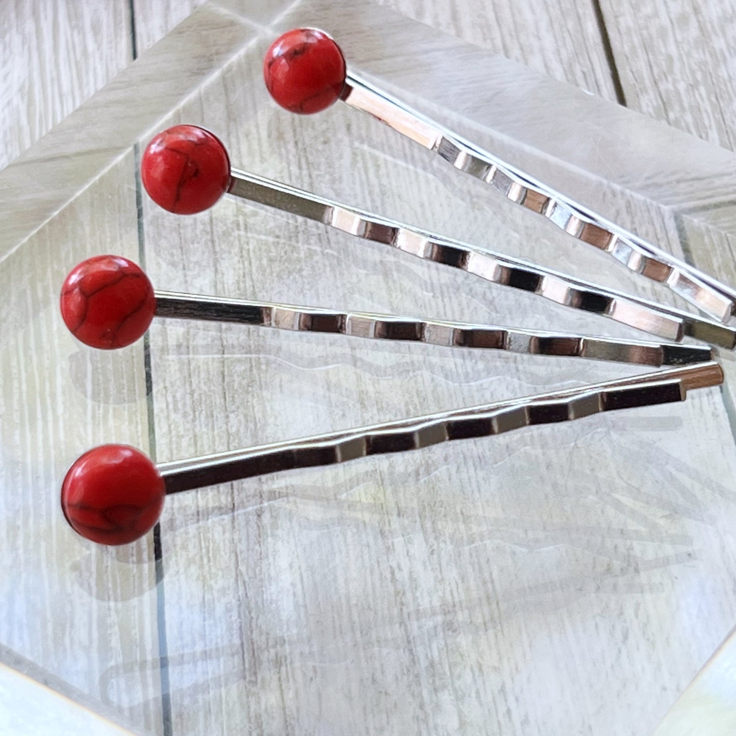 Red Stone Hair Pin Set of 4