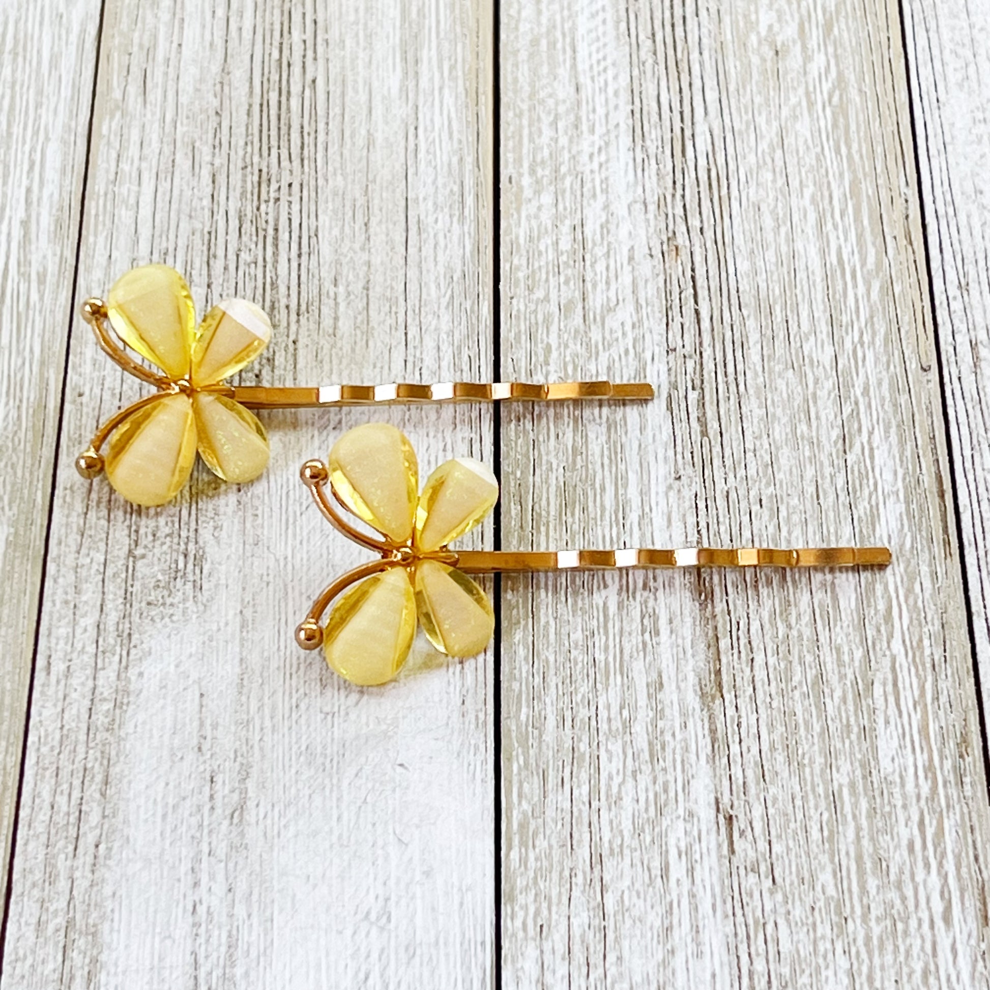 Yellow Rhinestone Butterfly Hair Pins - Elegant and Vibrant Hair Accessories