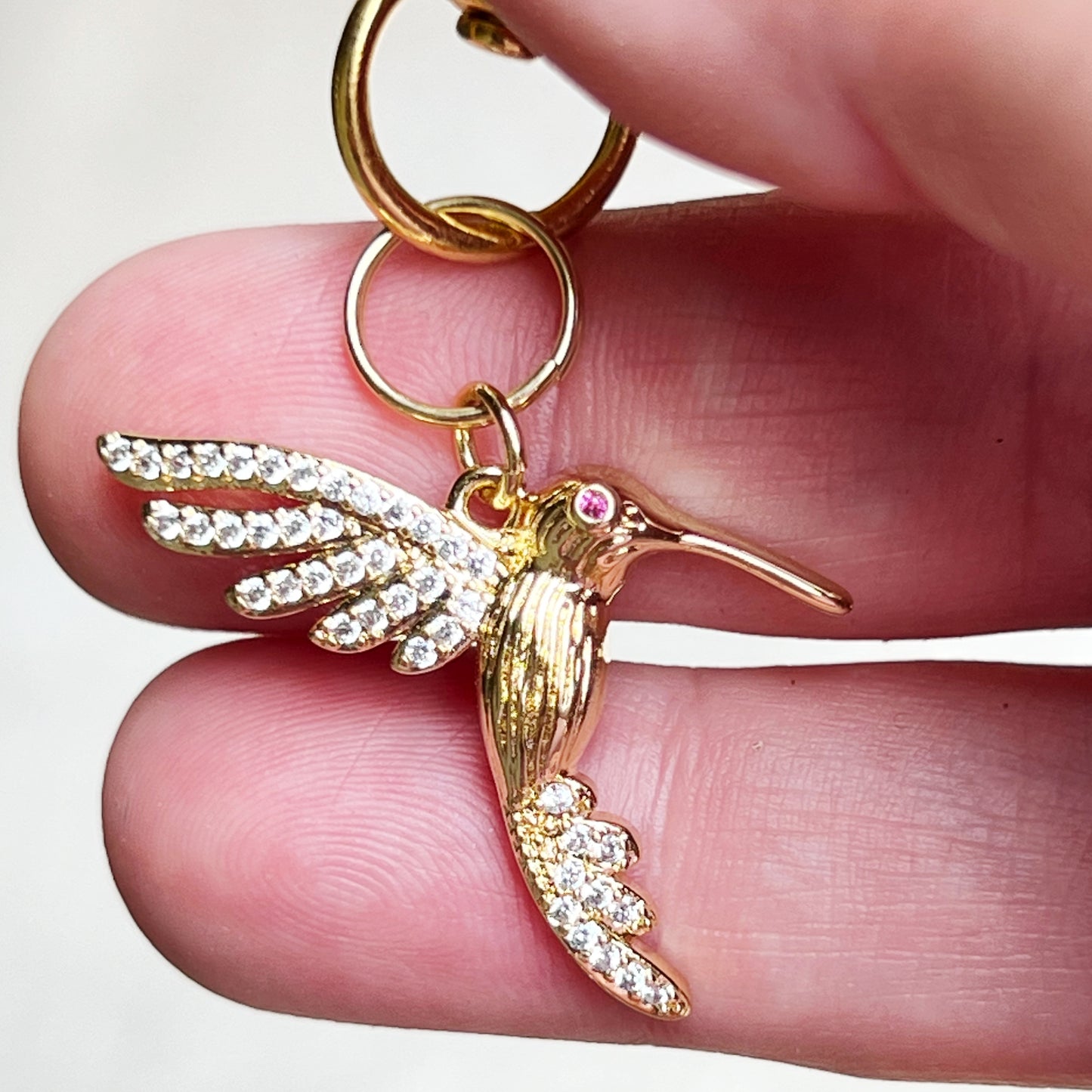 Set of 2 Hummingbird Zipper Pull Charms with Rhinestones