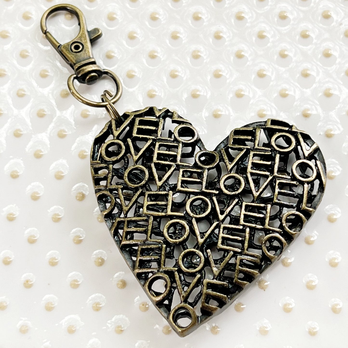 Brass Heart Handbag Charm: 'Love' Design for a Touch of Romance