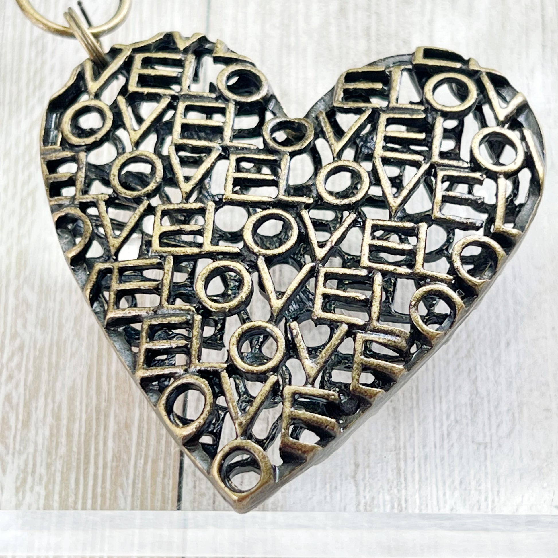 Brass Heart Handbag Charm: 'Love' Design for a Touch of Romance