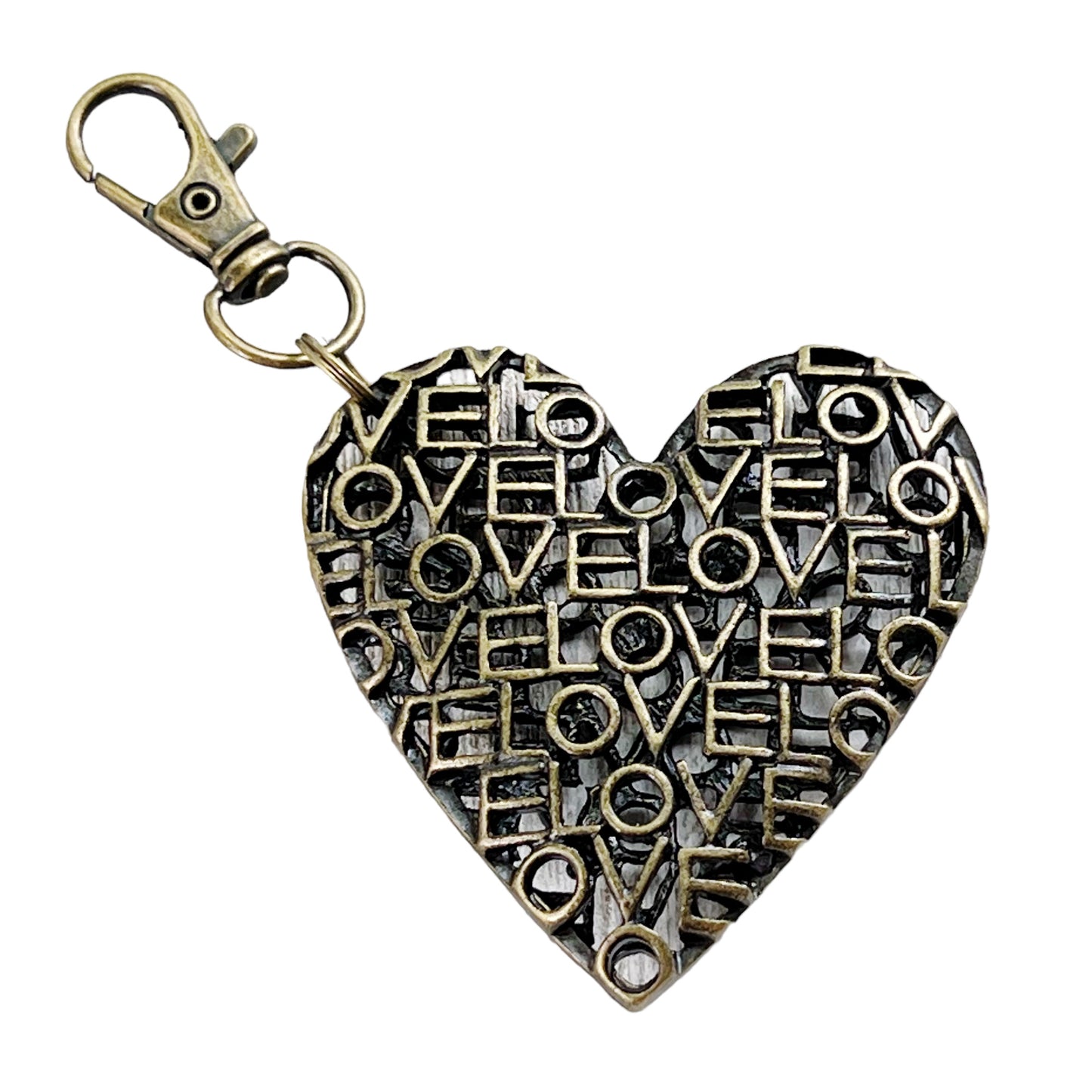 Brass Heart Handbag Charm: 'Love' Design for a Touch of Romance