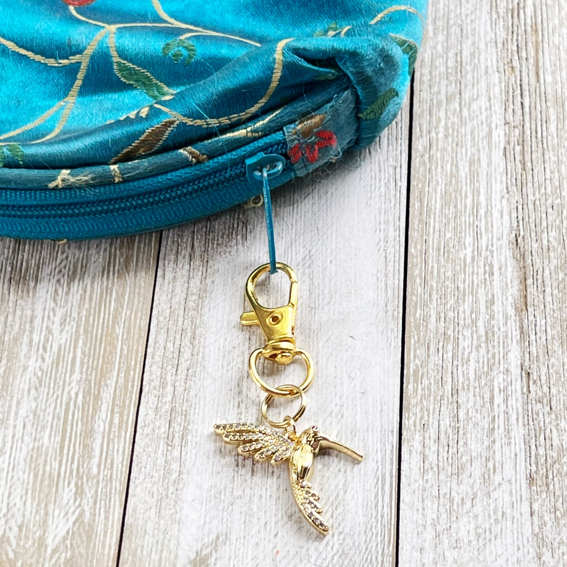 Set of 2 Hummingbird Zipper Pull Charms with Rhinestones