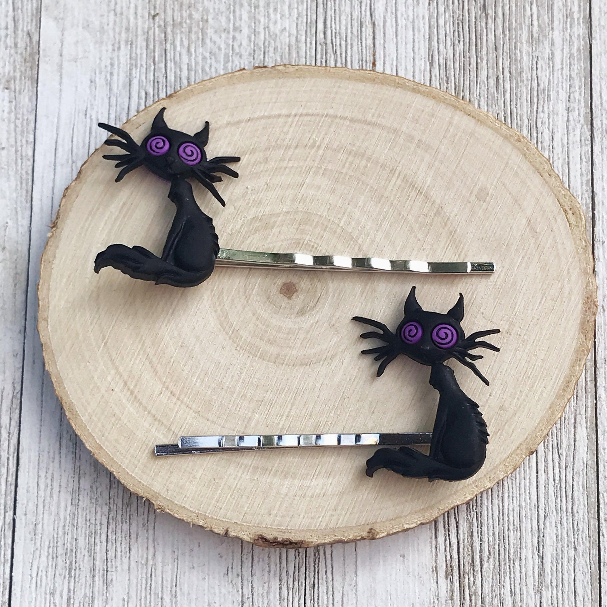 Black Cat Hair Pins - Halloween Cat Barrettes for Women | Spooky and Stylish Hair Accessories